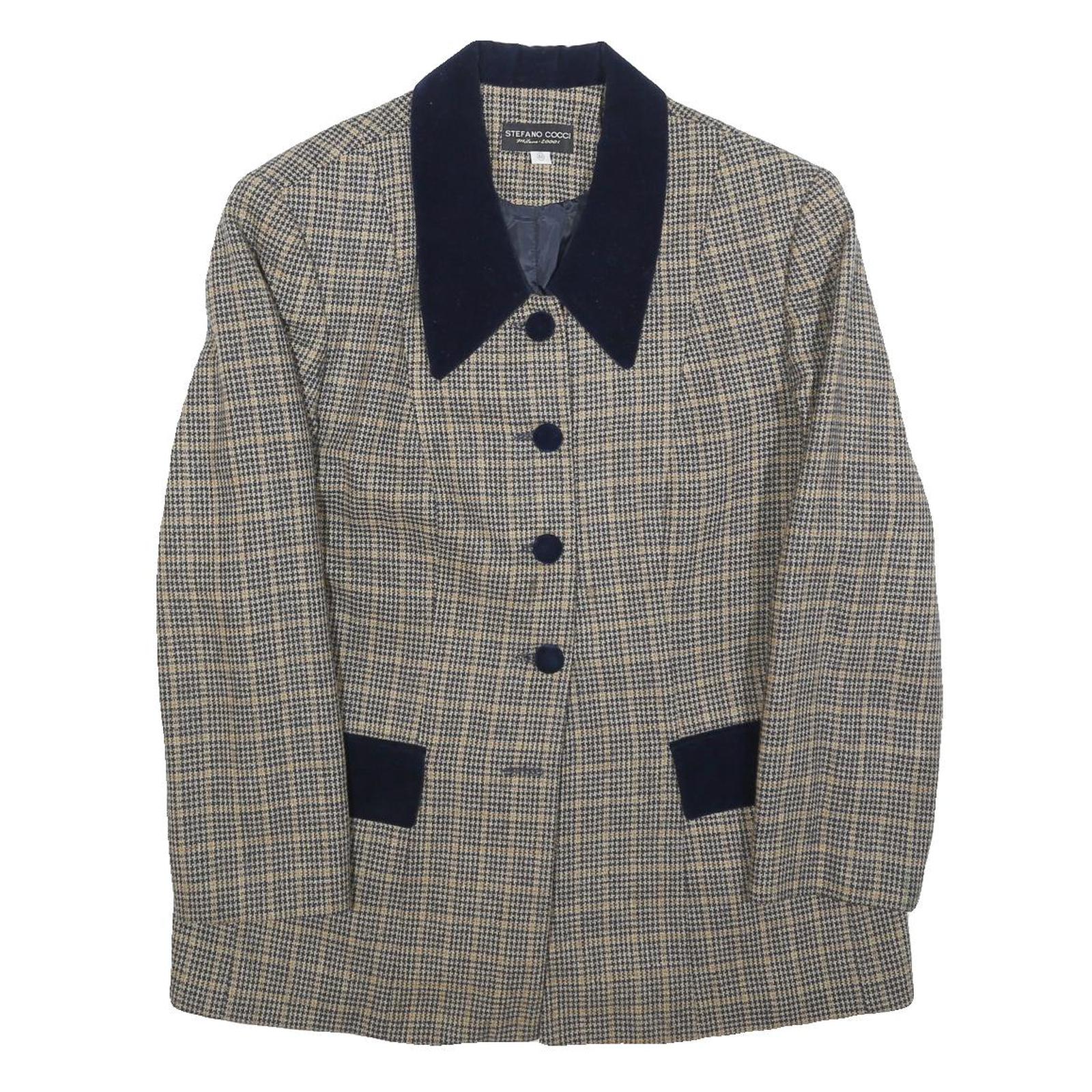 STAFANO COCCI Womens Beige & Blue Wool Check Jacket L Button Classic Tailored Refurbished - N/A refurbished available on Cerqular