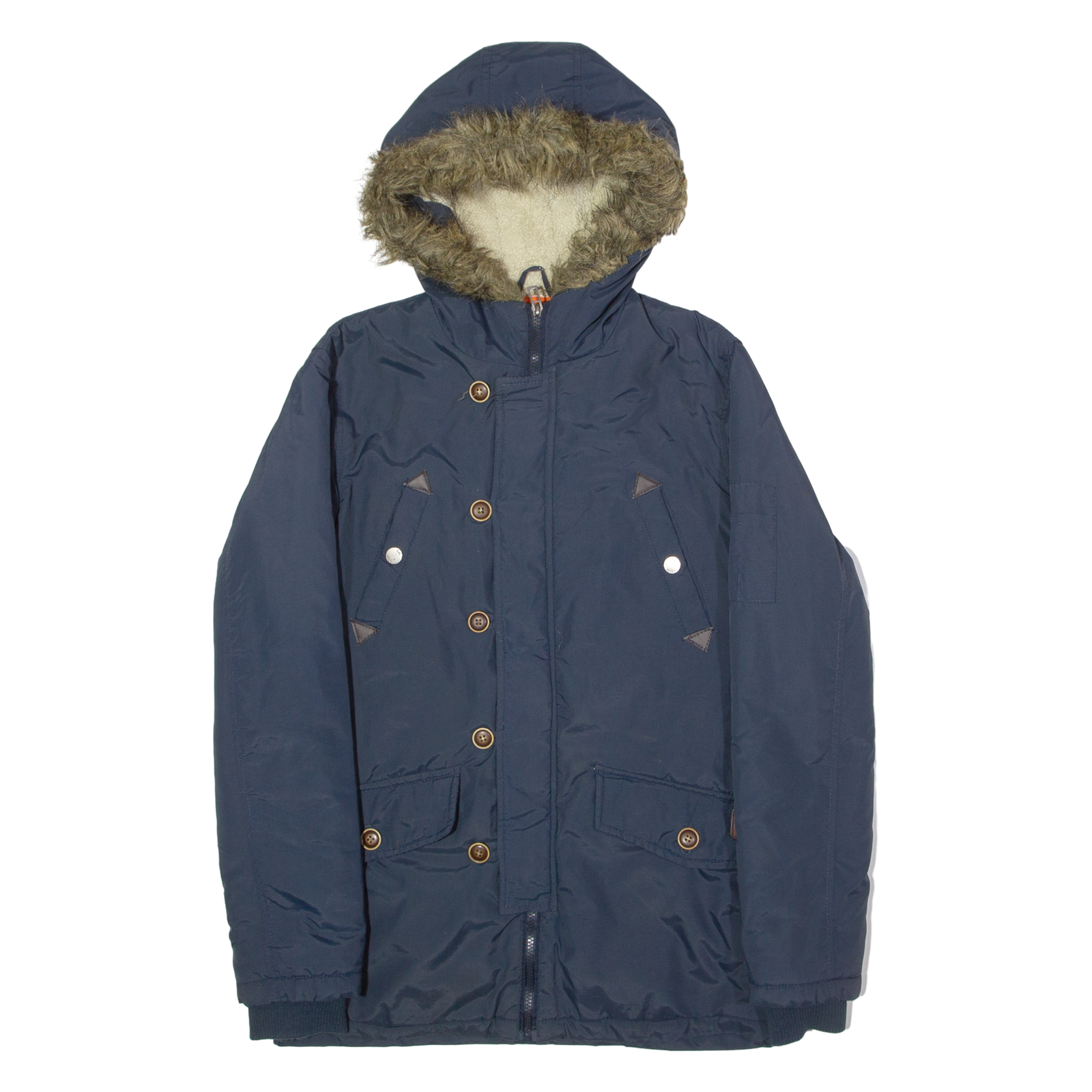 EST. 1972 Faux Fur Trim Mens Parka Coat Blue Hooded S Refurbished - N/A refurbished available on Cerqular