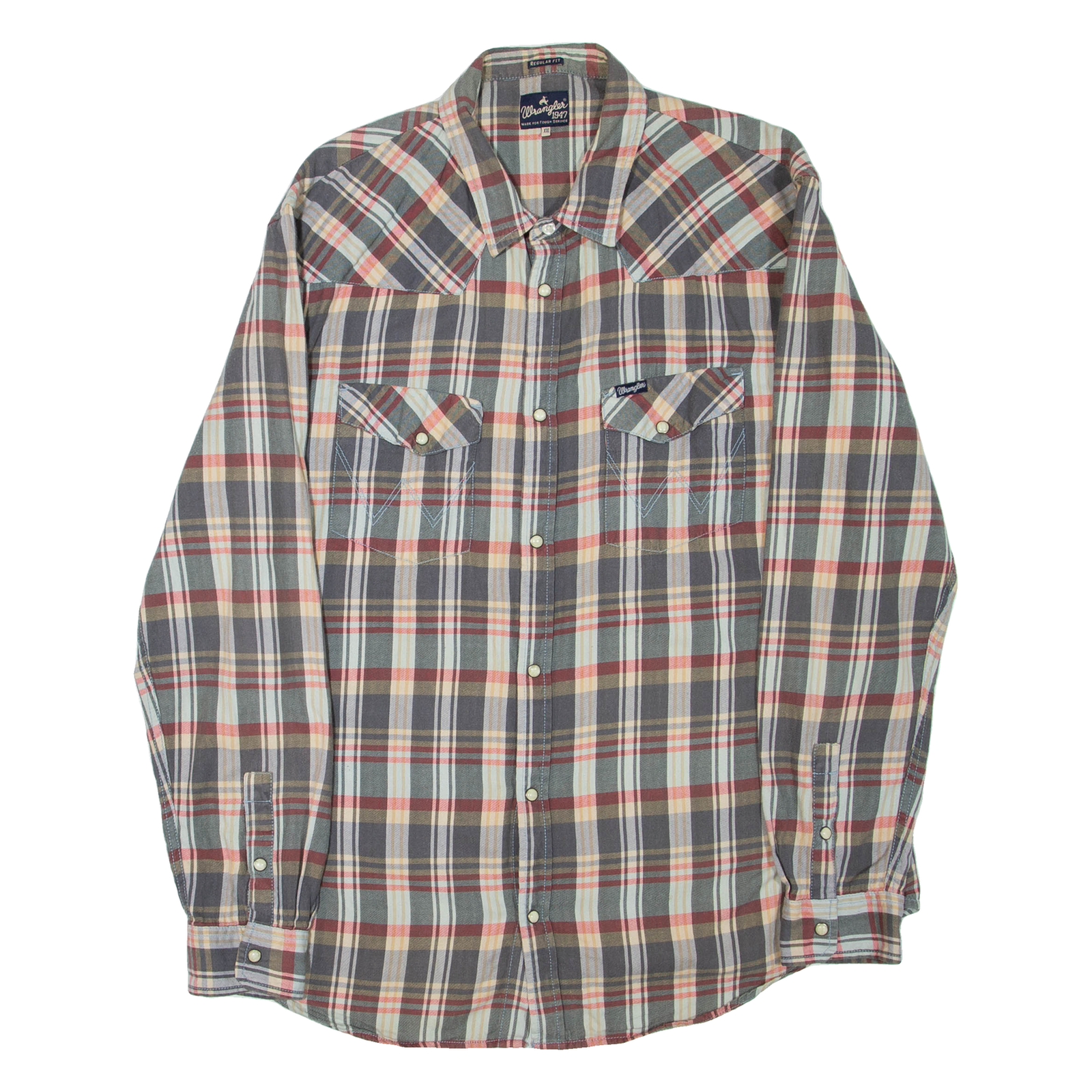 WRANGLER Mens Shirt Grey Check Long Sleeve 2XL Refurbished - N/A refurbished available on Cerqular
