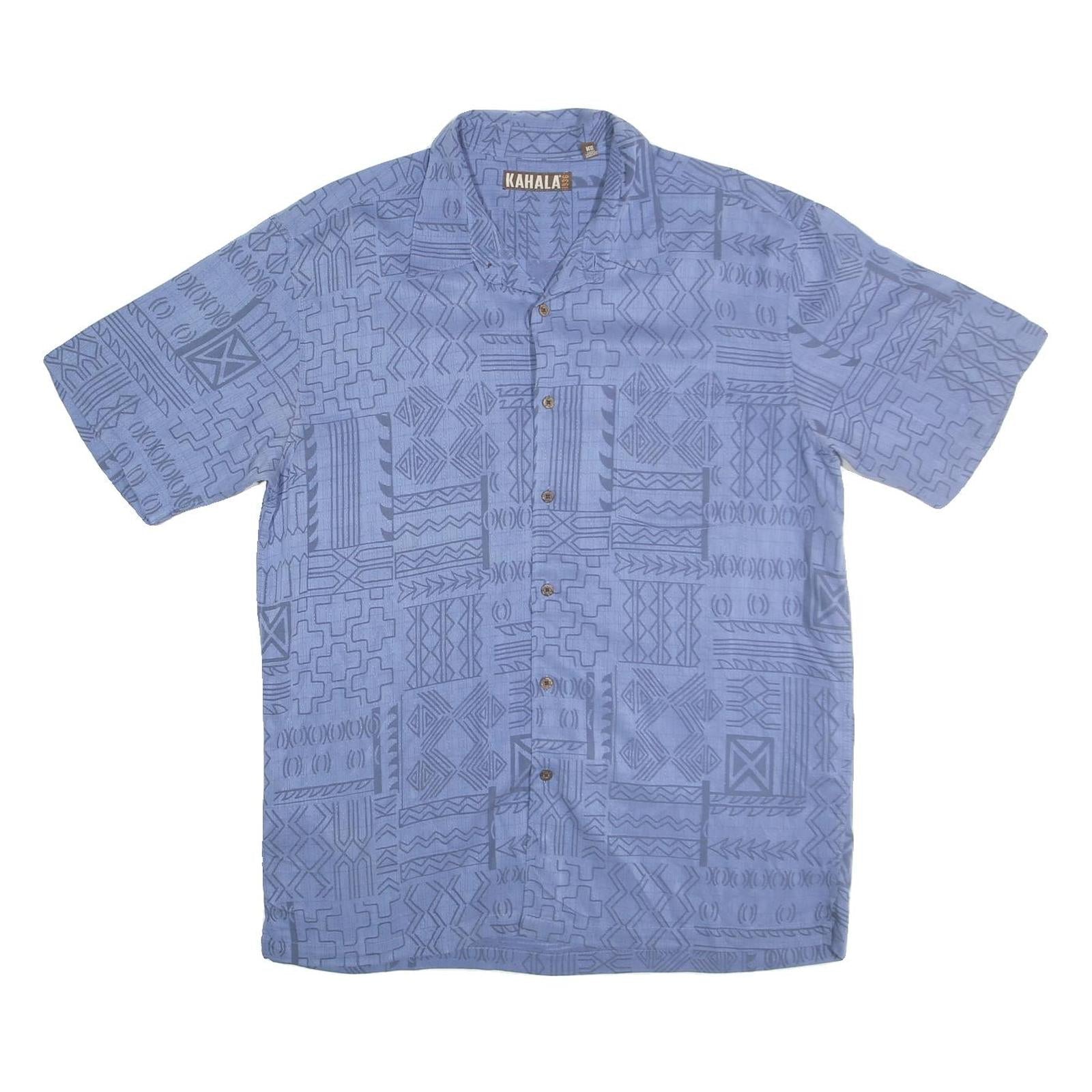 KAHALA Mens Blue Shirt L Cotton Hawaiian Casual Short Sleeve Button Refurbished - N/A refurbished available on Cerqular