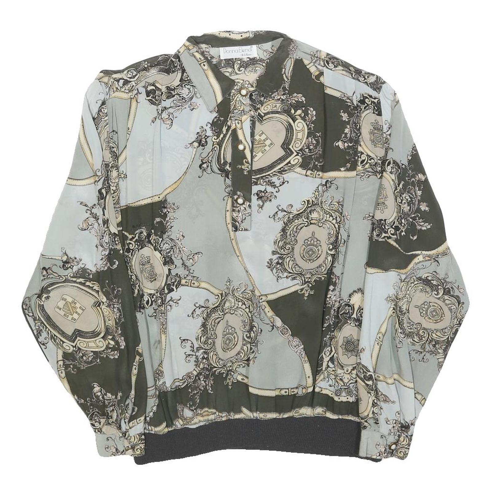 DONNA ELENA Womens Green & Cream Printed Shirt Long Sleeve Collared M Elegant Refurbished - N/A refurbished available on Cerqular