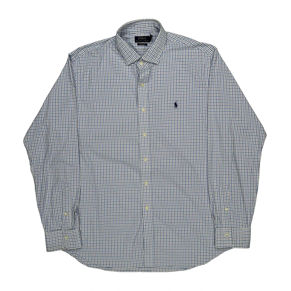 Polo By Ralph Lauren Checked Shirt - XL Blue Cotton Refurbished - Thrifted (note: this is a term often used to describe second- refurbished available on Cerqular