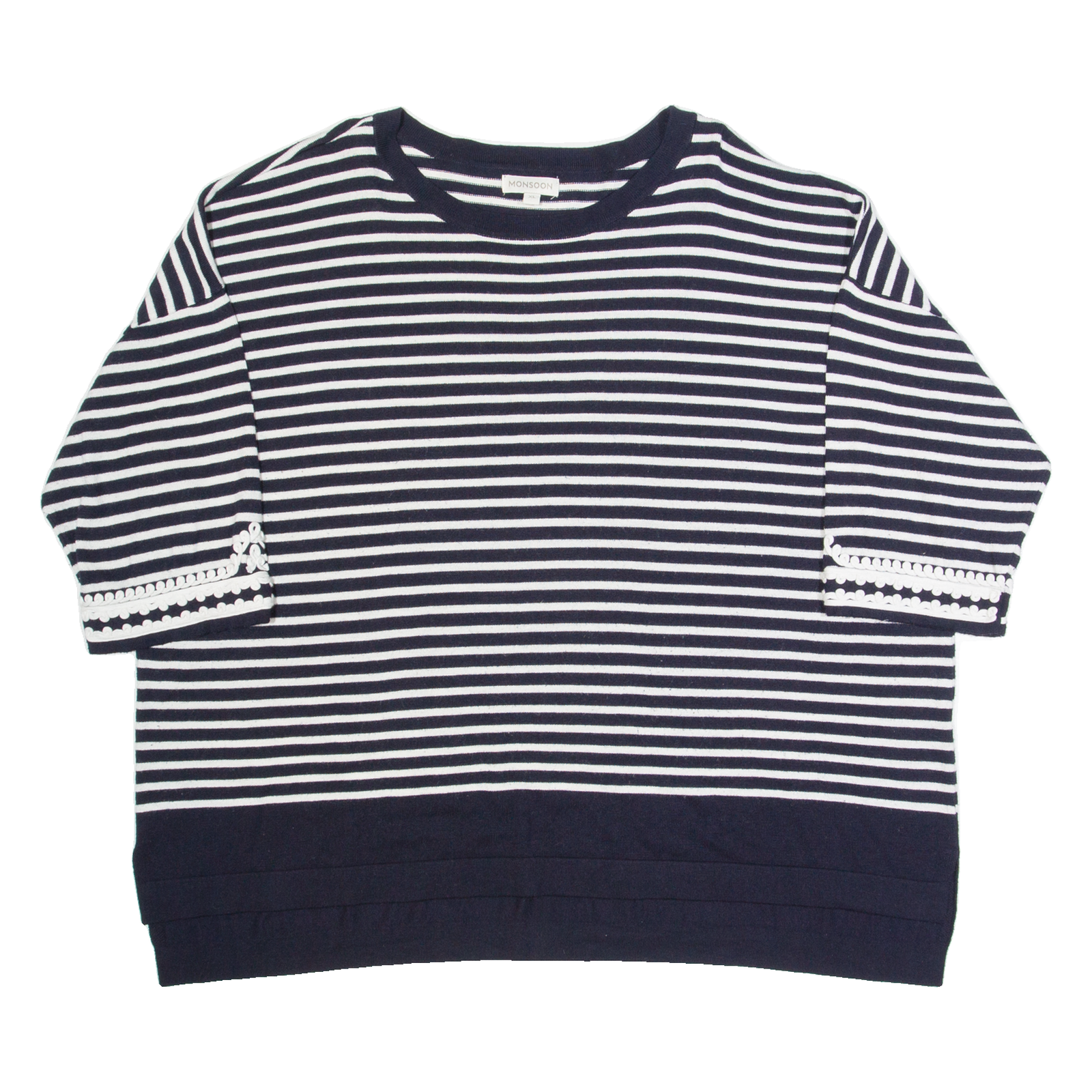 MONSOON Womens Patterned Jumper Black Striped Tight Knit 3/4 Sleeve XL Refurbished - N/A refurbished available on Cerqular