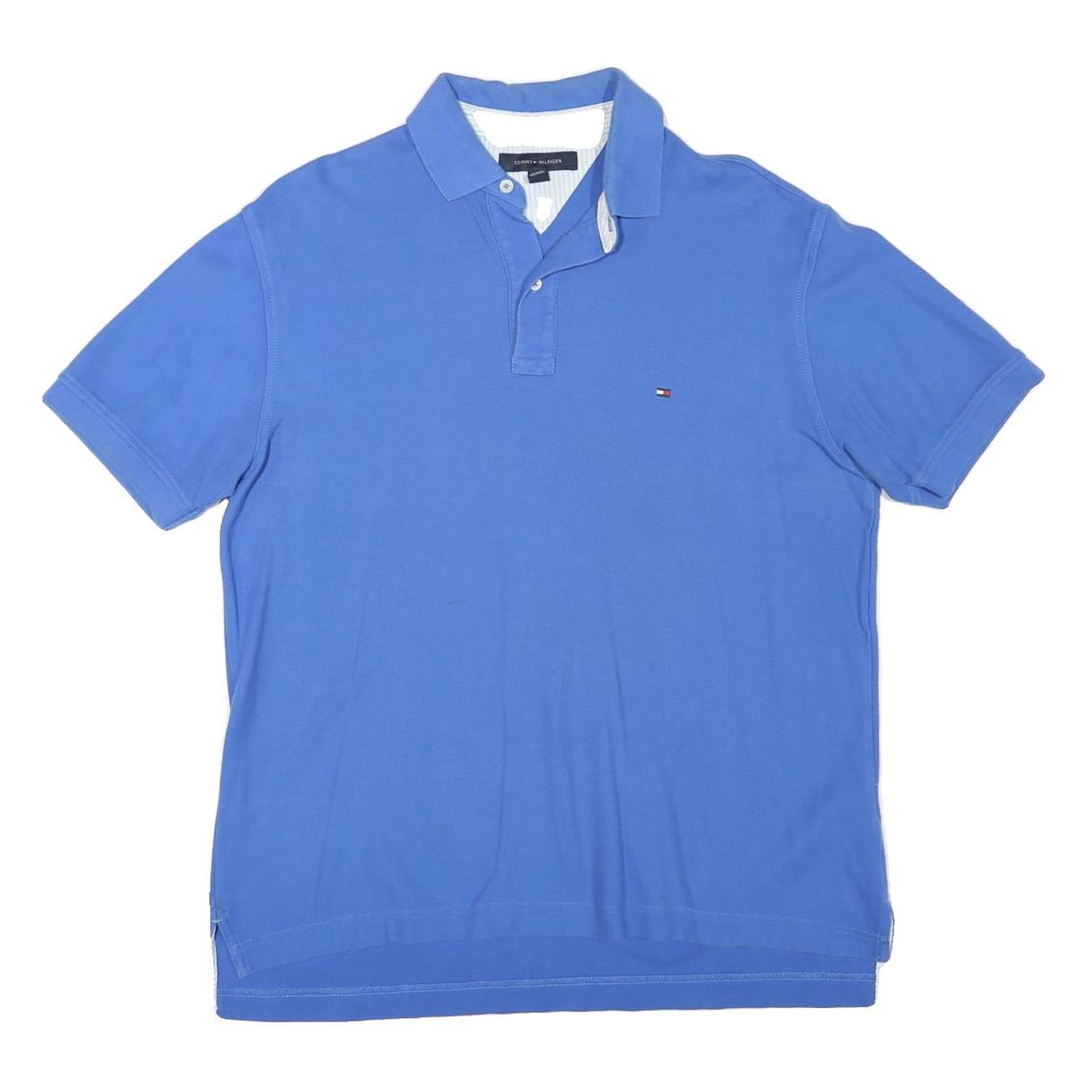TOMMY HILFIGER Mens Blue Short Sleeve Plain M Polo Shirt Classic Cotton Blend Refurbished - N/A refurbished available on Cerqular