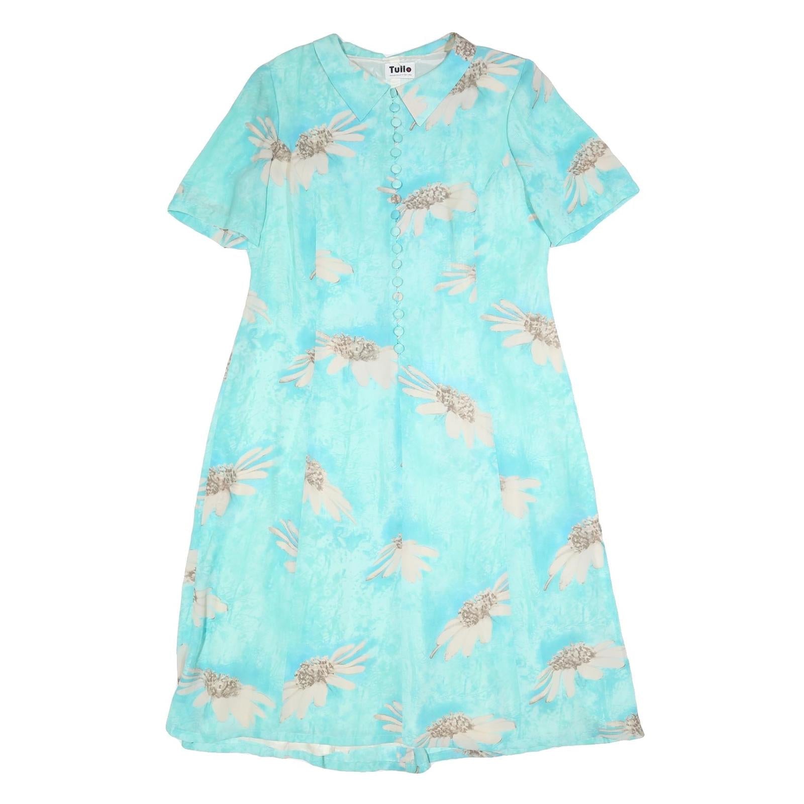 TULLO Womens Blue Floral Day Dress Woven Short Sleeve Knee Length XL Button Refurbished - N/A refurbished available on Cerqular