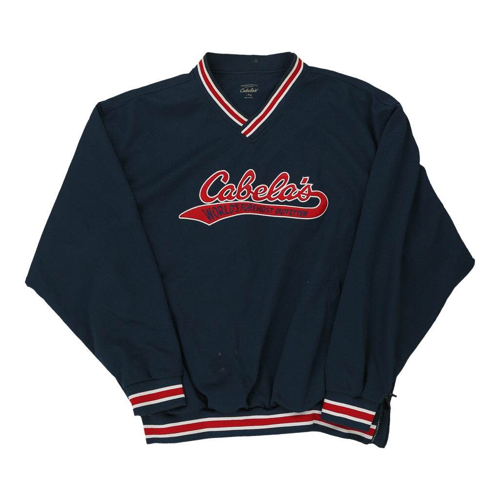 Cabelas Spellout Windbreaker - Large Navy Polyester | Size: large Refurbished - Thrifted (note: this is a term often used to describe second- refurbished available on Cerqular
