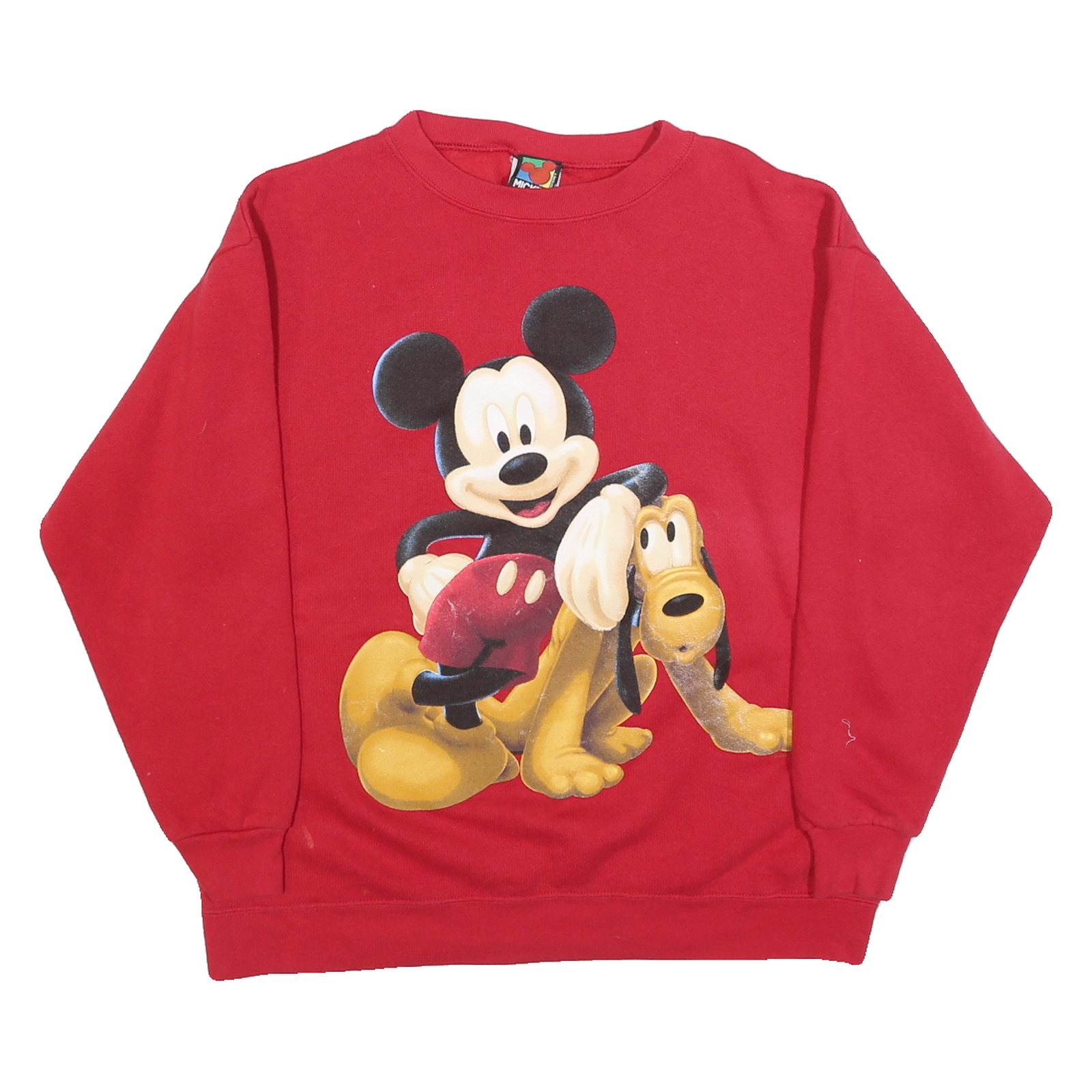 DISNEY Womens Red Mickey & Pluto Crew Neck Sweatshirt M Cotton Blend Casual Refurbished - N/A refurbished available on Cerqular