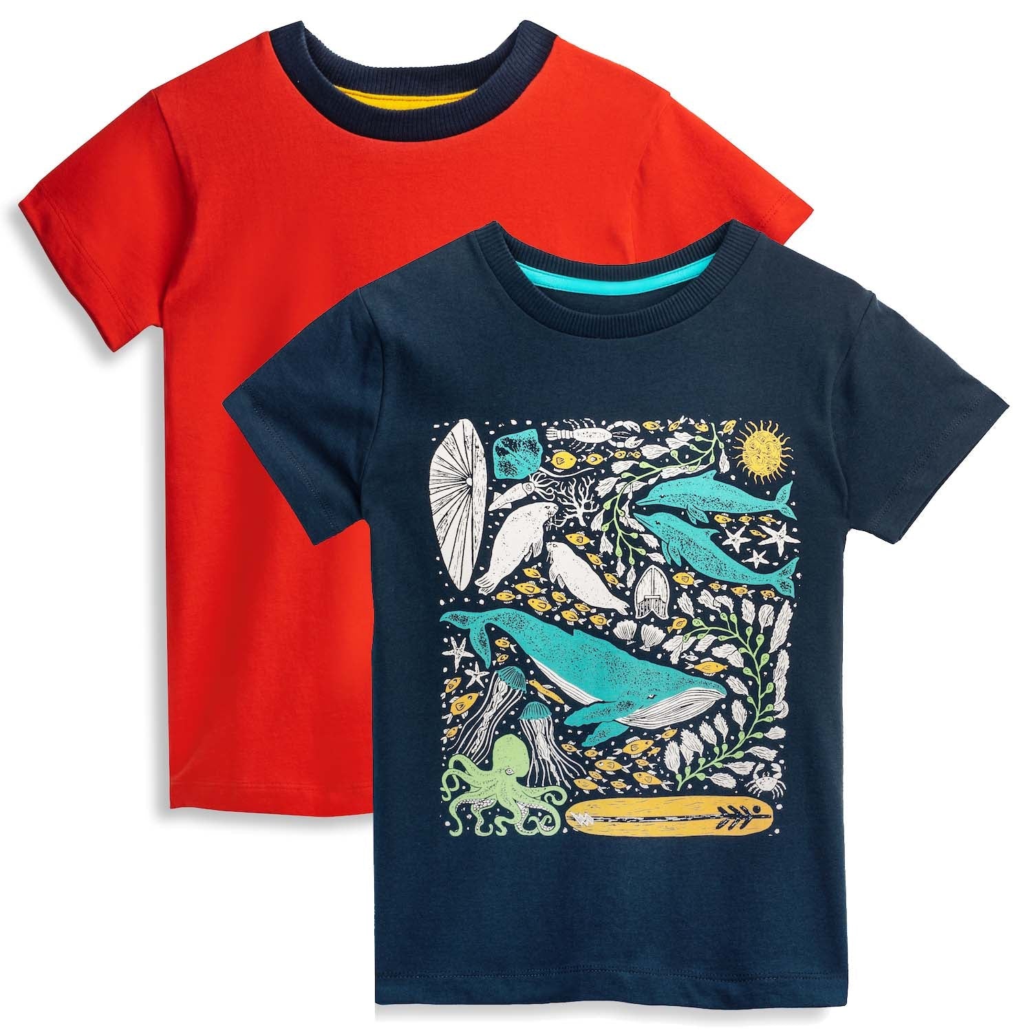 Organic Cotton Kids Graphic Tee 2-Pack | Color: Under The Sea | Size: Large (10) Refurbished - N/A (Note: There is no well-known brand named "M refurbished available on Cerqular