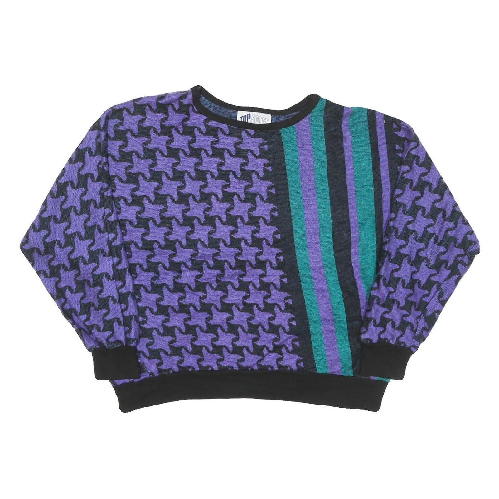 TOP NOTCH Womens Purple Green Patterned Jumper Crew Neck Basic Knit M Vintage Refurbished - N/A refurbished available on Cerqular