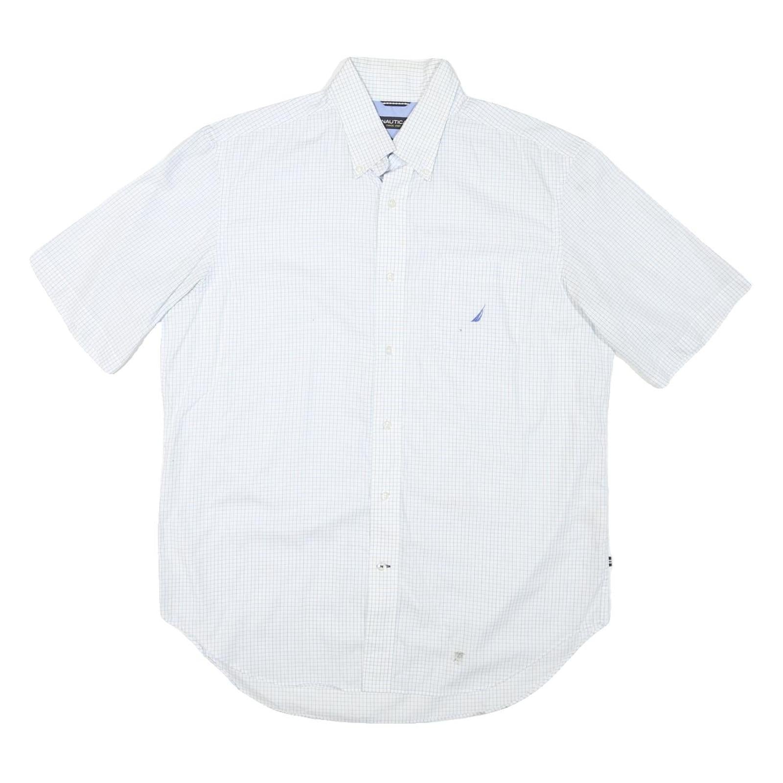 NAUTICA Mens White Blue Check Shirt L Cotton Blend Button Down Casual Summer Refurbished - N/A refurbished available on Cerqular