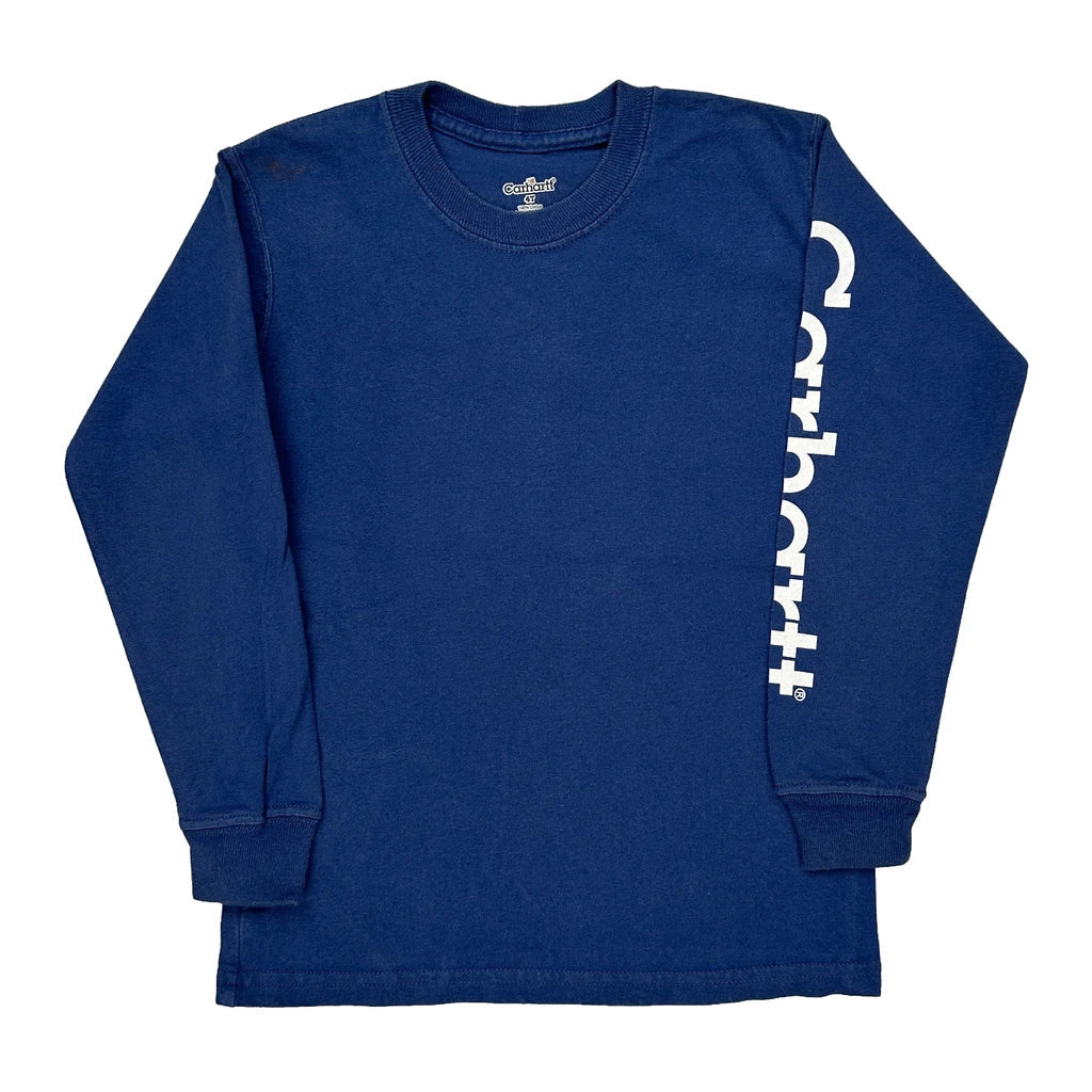 Age 4 Carhartt Long Sleeve T-Shirt - XS Blue Cotton Refurbished - Thrifted (note: this is a term often used to describe second- refurbished available on Cerqular