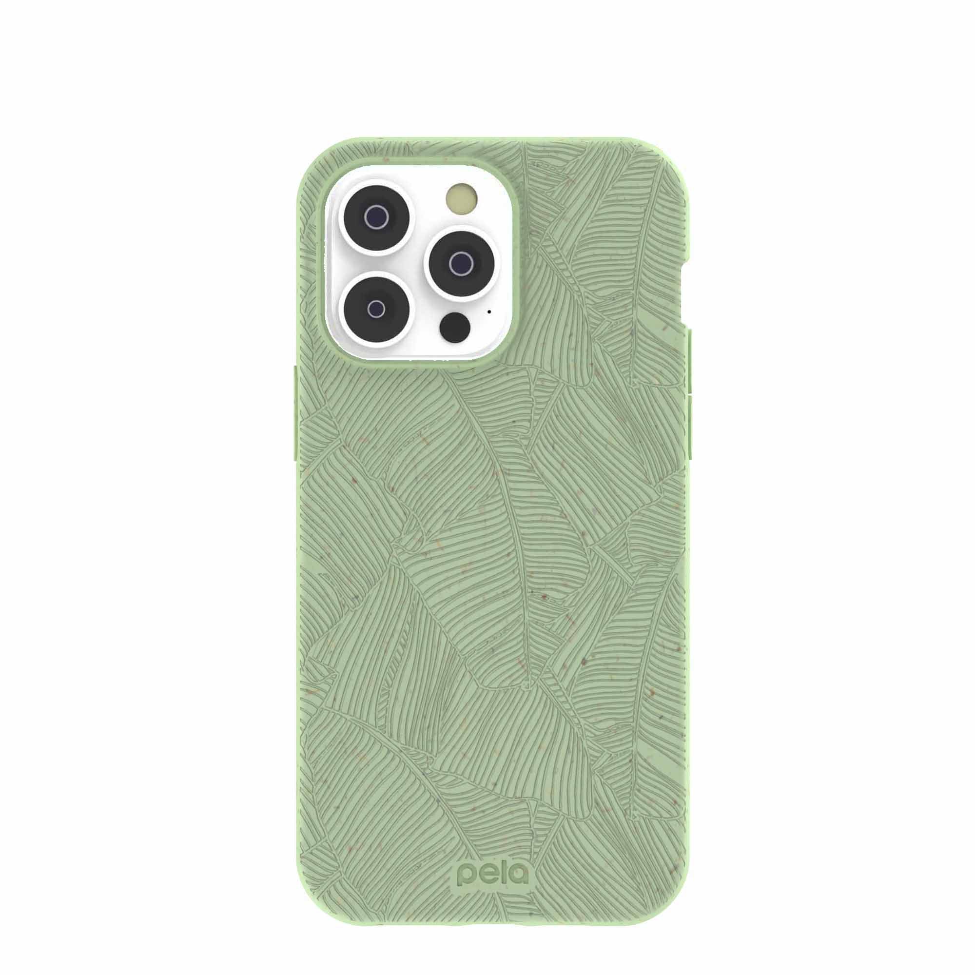 Sage Green Lushy Leaves iPhone 14 Pro Max Case Refurbished - Pela Case refurbished available on Cerqular