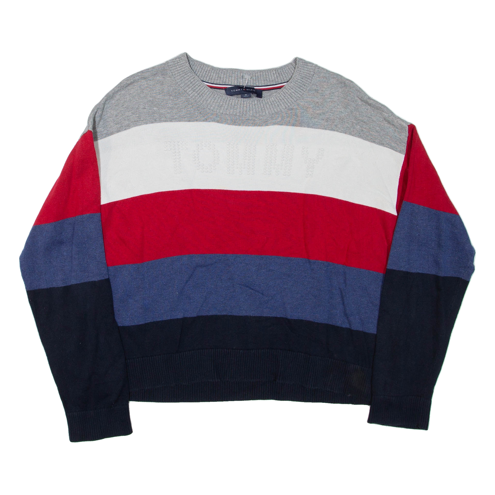 TOMMY HILFIGER Womens Patterned Jumper Blue Striped Tight Knit M Refurbished - N/A refurbished available on Cerqular