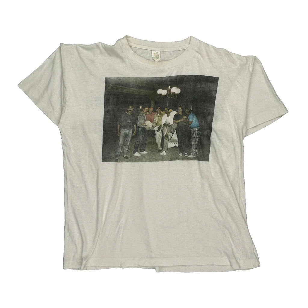 Mallorca Open 1991 Lemon Single Stitch T-Shirt - XL White Cotton Refurbished - Thrifted (note: this is a term often used to describe second- refurbished available on Cerqular