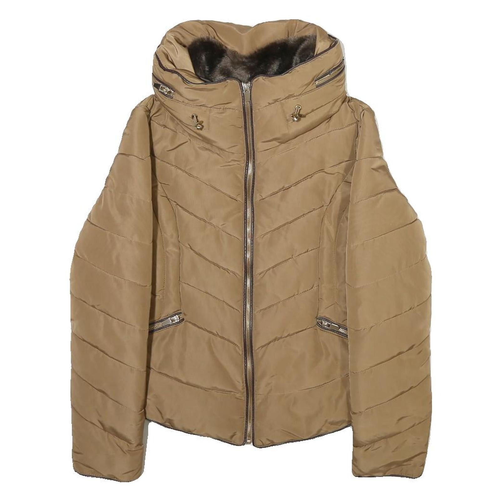 ZARA Womens Beige Polyester Blend Quilted Jacket M Zip Comfort Stylish Outerwear Refurbished - N/A refurbished available on Cerqular