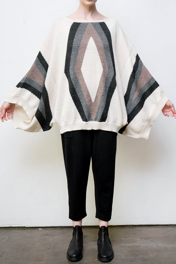 baez alpaca intarsia knit tunic - cream w/sand + grey | Size: one size Refurbished - N/A (Note: There is no well-known brand called "AR refurbished available on Cerqular