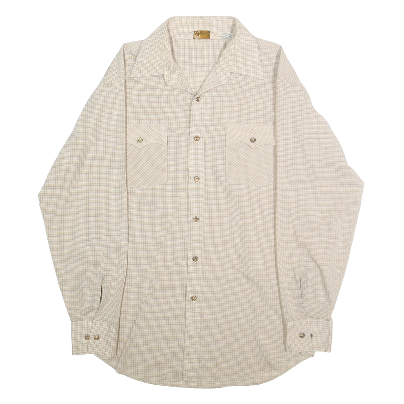 KINGSPORT Mens Beige Check Shirt M Casual Button-Up Long Sleeve Comfortable Refurbished - N/A refurbished available on Cerqular