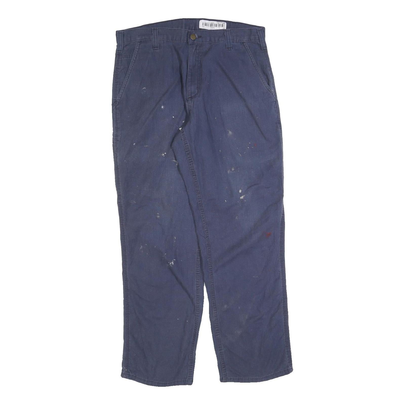 CARHARTT Mens Cotton Blend Navy Relaxed Straight Trousers W34 L32 Workwear Zip Refurbished - N/A refurbished available on Cerqular
