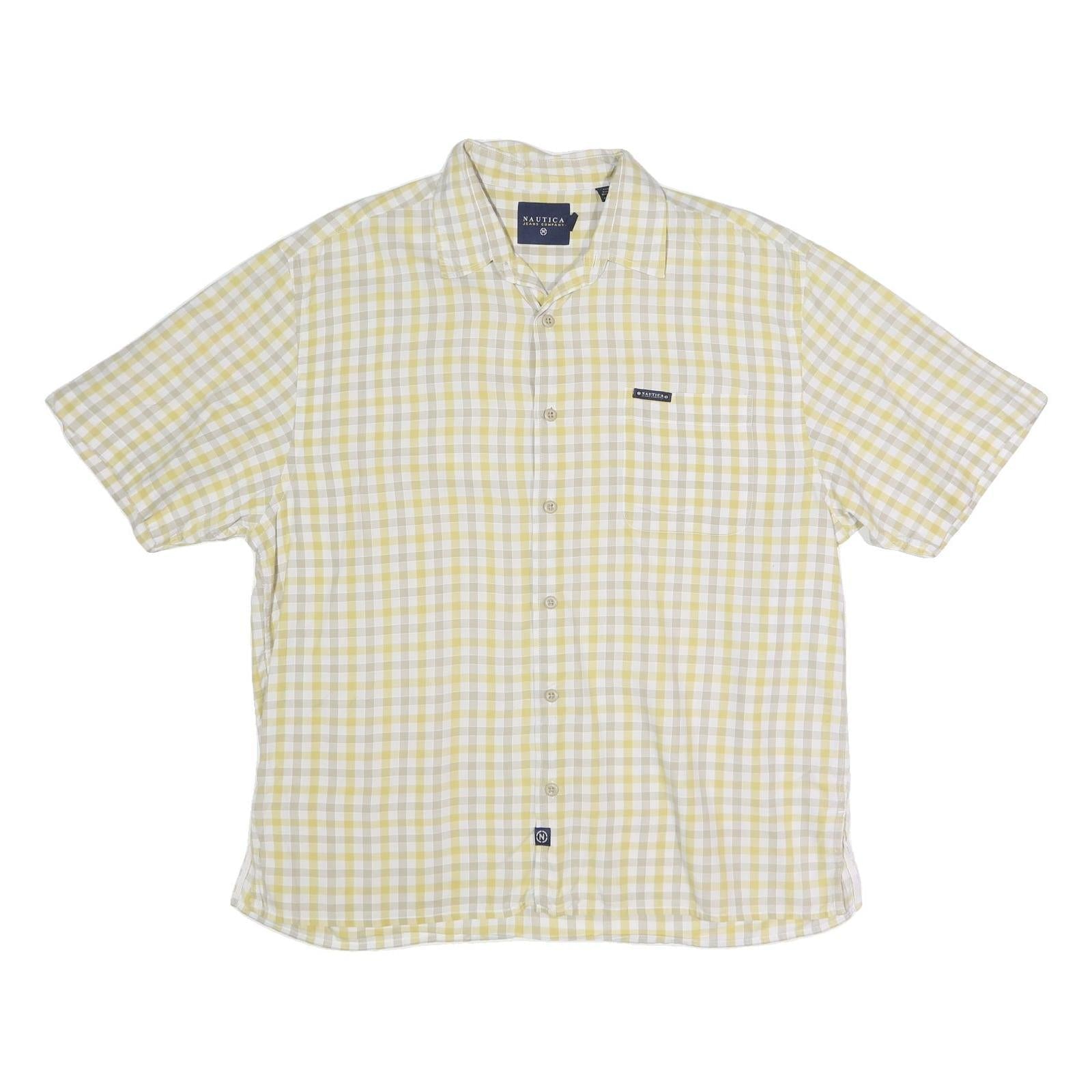 NAUTICA Mens Yellow & Cream Check Shirt XL Cotton Blend Casual Comfort Refurbished - N/A refurbished available on Cerqular