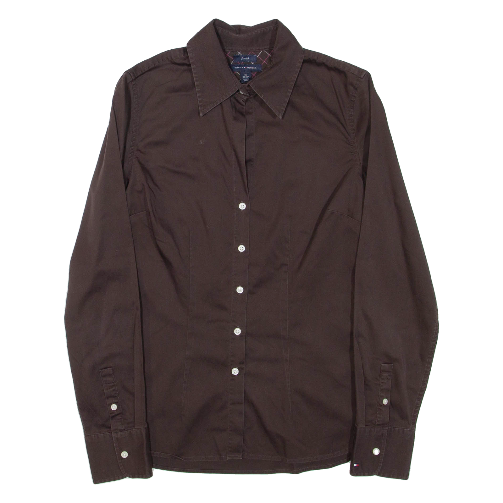 TOMMY HILFIGER Womens Plain Shirt Brown Long Sleeve XS Refurbished - N/A refurbished available on Cerqular