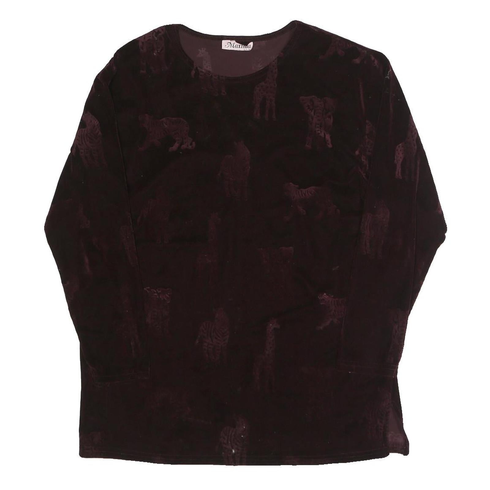 MAXIMA Womens Black Printed Long Sleeve Round Neck Cotton Blend Top L Refurbished - N/A refurbished available on Cerqular