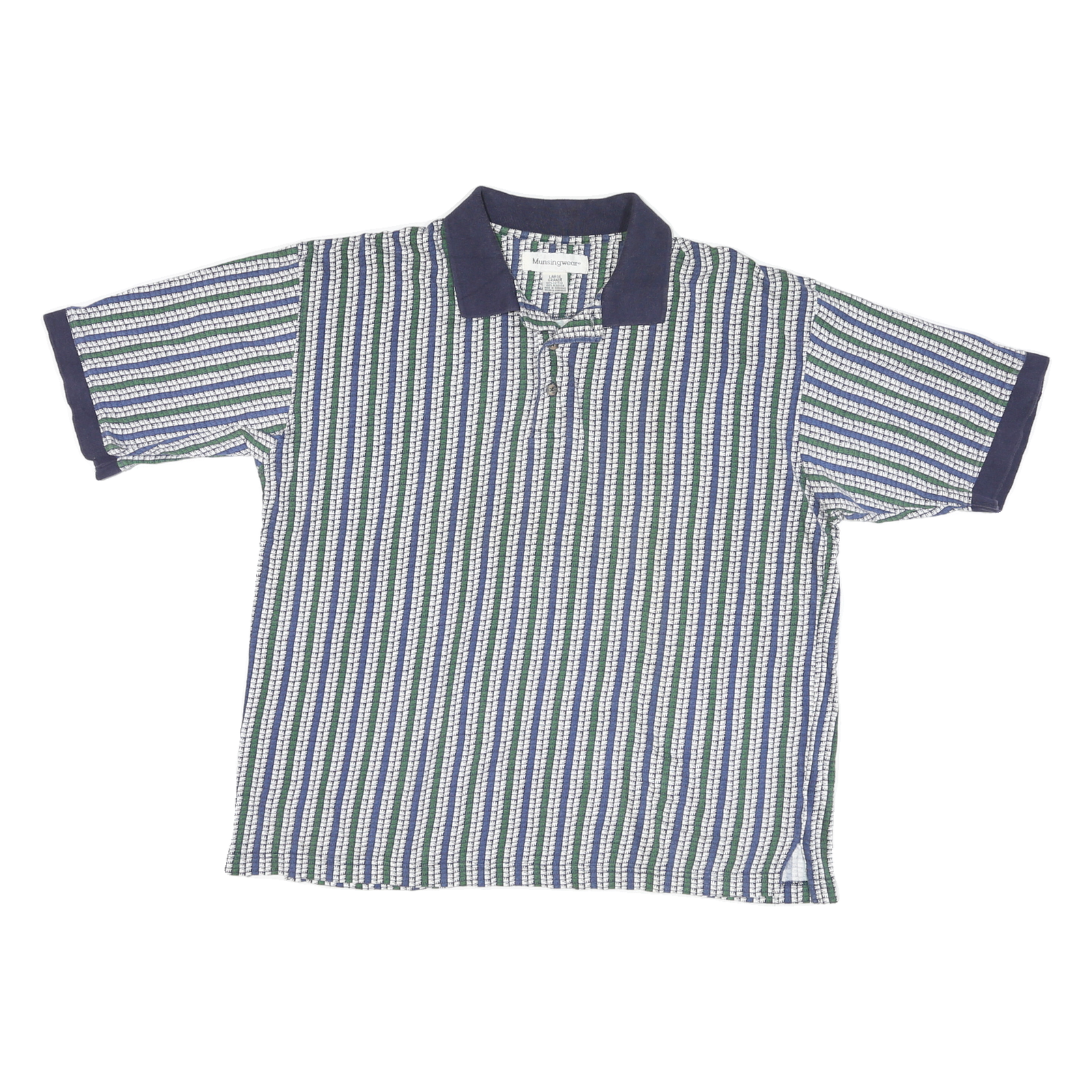 MUNSINGWEAR Mens Blue & Green Striped Short Sleeve Polo Shirt L Cotton Blend Refurbished - N/A refurbished available on Cerqular