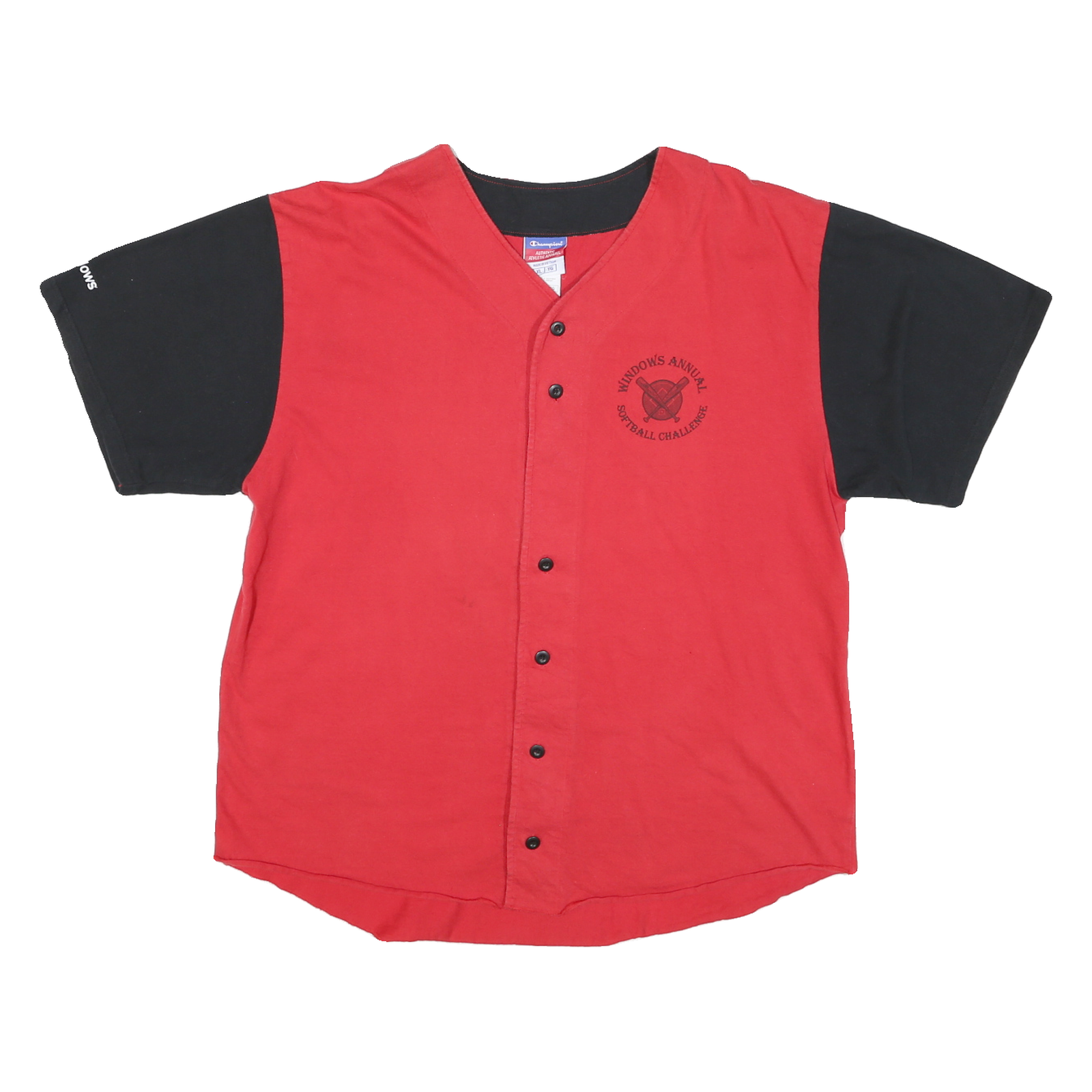 CHAMPION Mens Red & Black Graphic T-Shirt XL V-Neck Short Sleeve Button Baseball Refurbished - N/A refurbished available on Cerqular