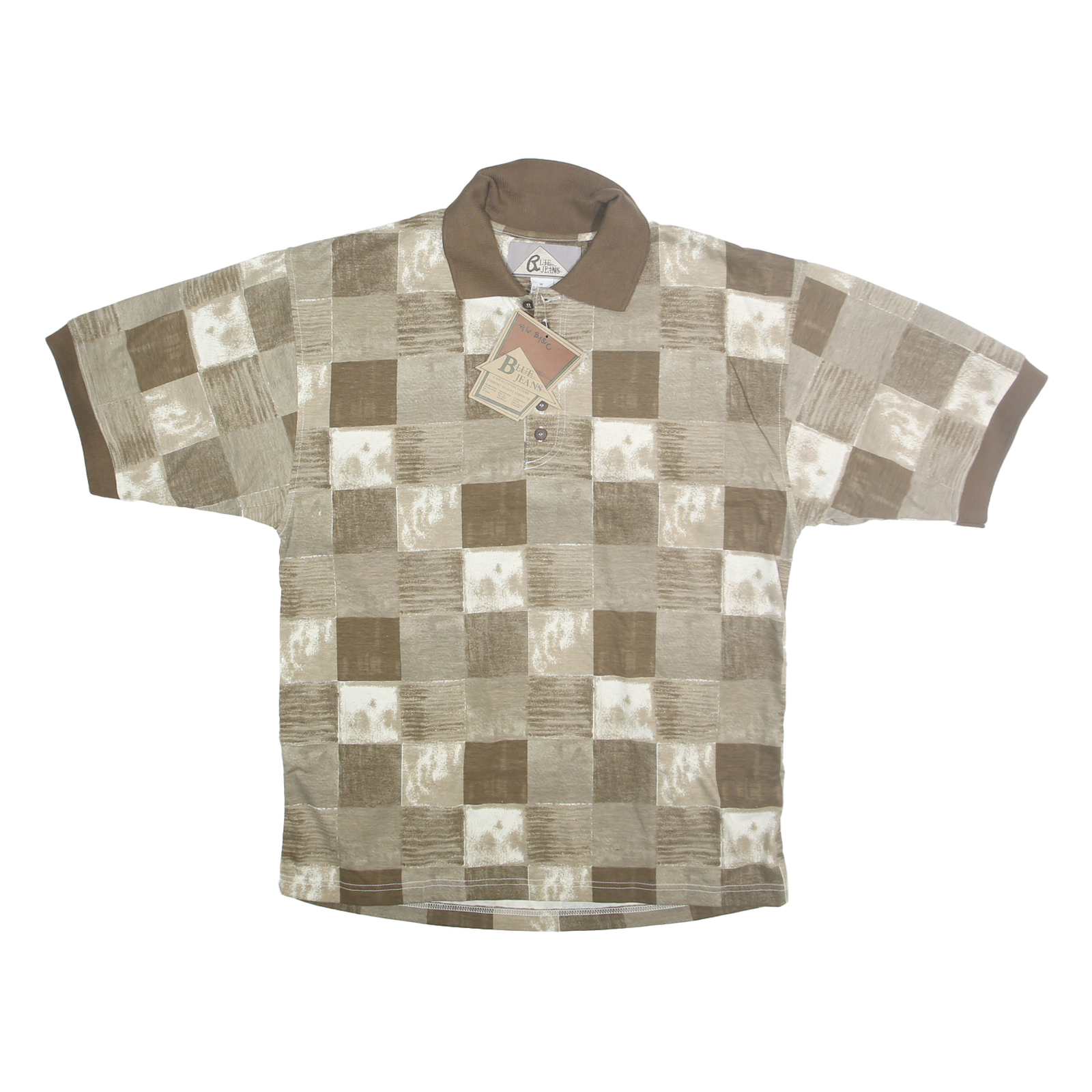 BLUE JEANS Mens Beige & Brown Check Short Sleeve Polo Shirt M Casual Refurbished - N/A refurbished available on Cerqular