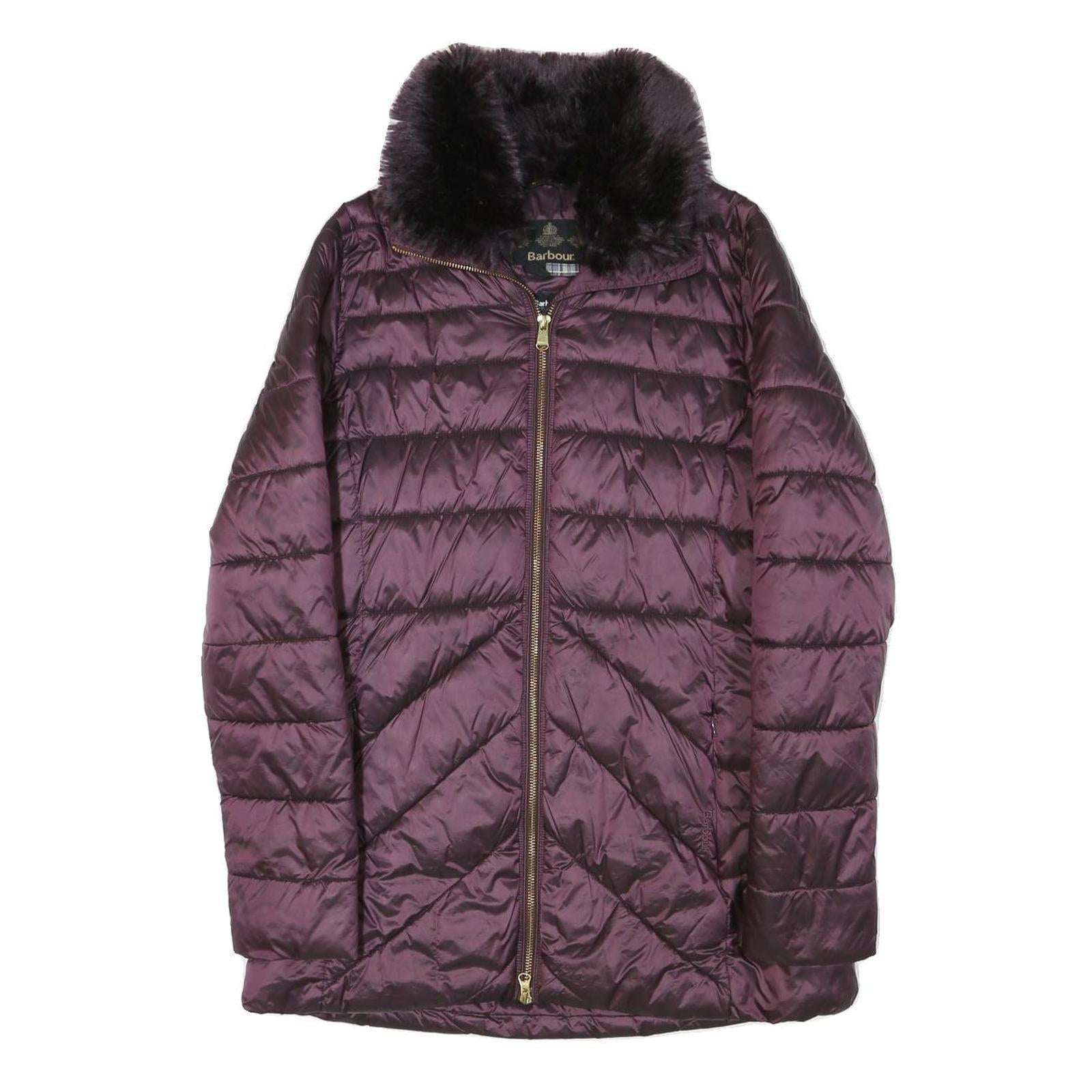 BARBOUR Womens Purple Zip Jacket UK 10 Polyester Blend Quilted Warm Collar Refurbished - N/A refurbished available on Cerqular