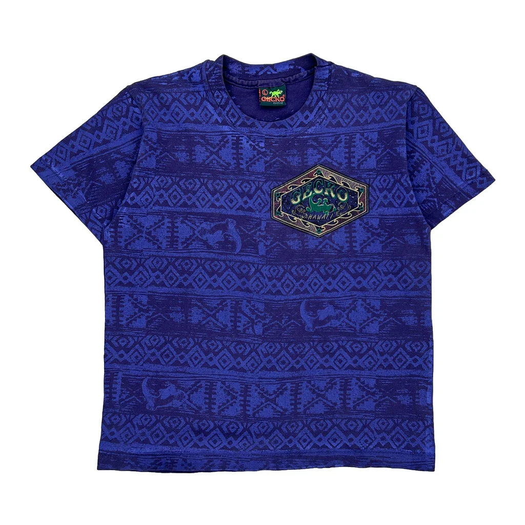Gecko Single Stitch T-Shirt - Large Blue Cotton Refurbished - Thrifted (note: this is a term often used to describe second- refurbished available on Cerqular