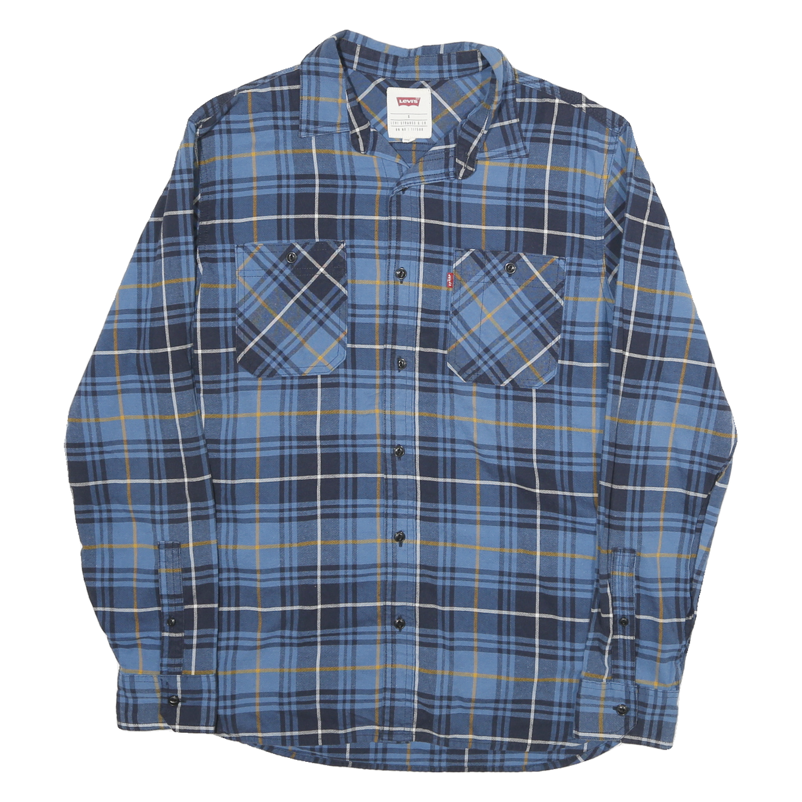 LEVI'S Mens Blue & Yellow Check Shirt S Button Up Casual Cotton Blend Refurbished - N/A refurbished available on Cerqular