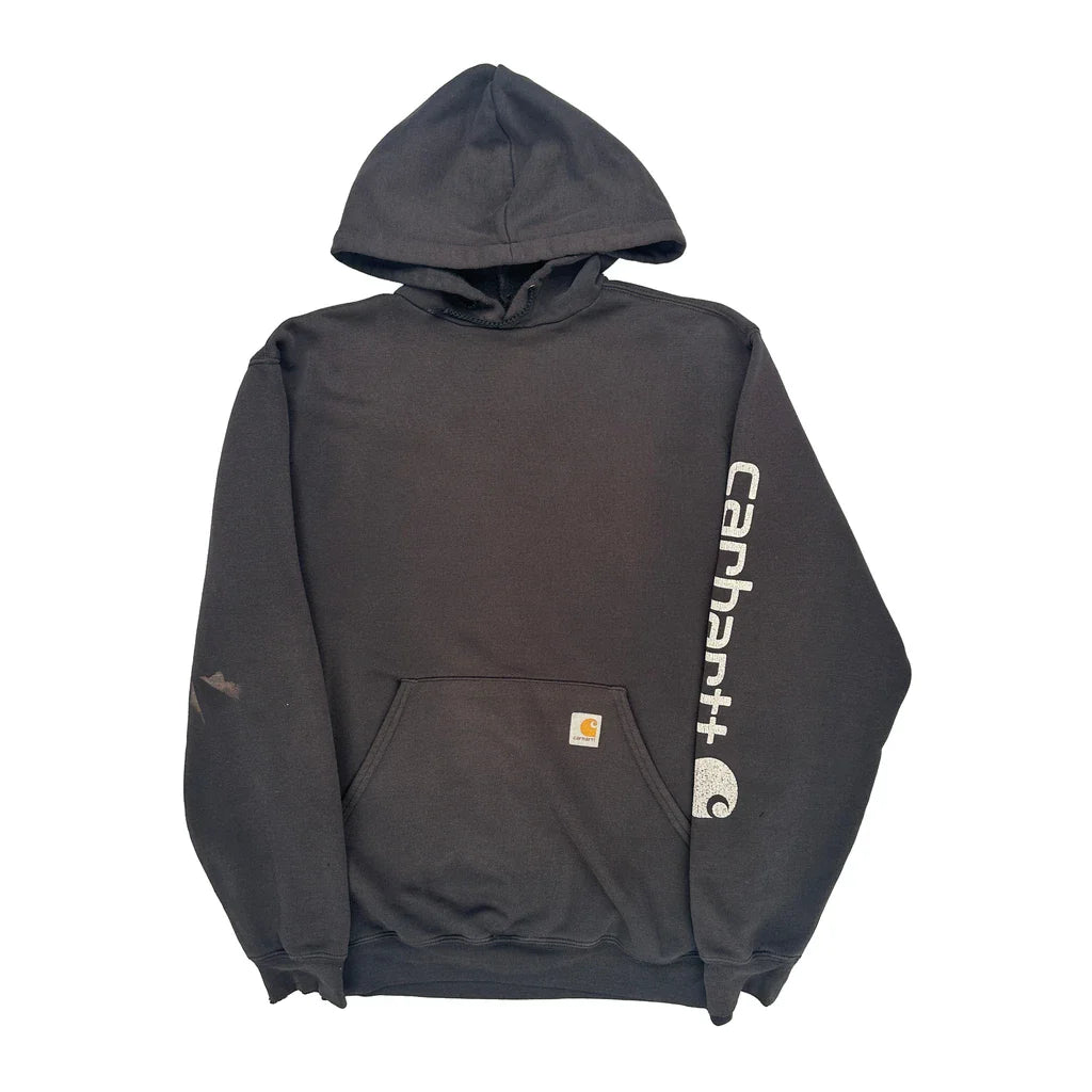 Carhartt Spellout Hoodie - Medium Black Cotton Blend Refurbished - Thrifted (note: this is a term often used to describe second- refurbished available on Cerqular