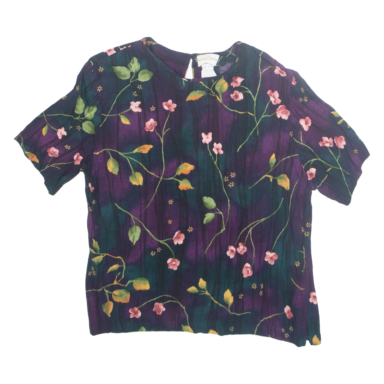JACLYN SMITH Womens Printed Top Purple Floral S Refurbished - N/A refurbished available on Cerqular