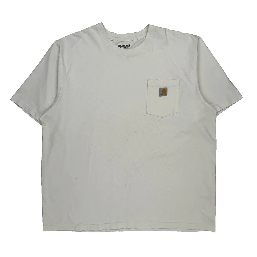 Carhartt T-Shirt - 2XL White Cotton Refurbished - Thrifted (note: this is a term often used to describe second- refurbished available on Cerqular
