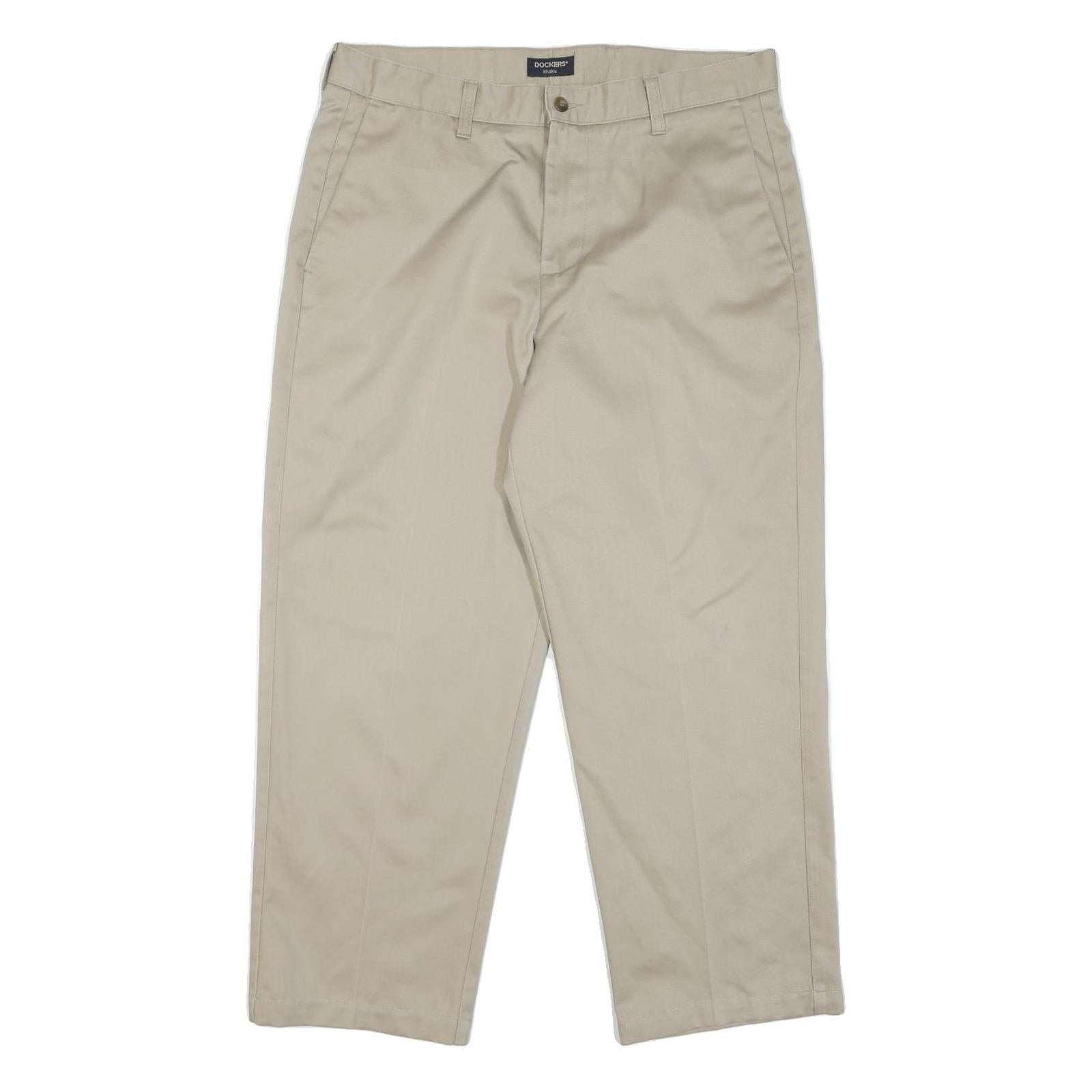 DOCKERS Mens Cotton Blend Beige Regular Straight Trousers W34 L26 Classic Casual Refurbished - N/A refurbished available on Cerqular
