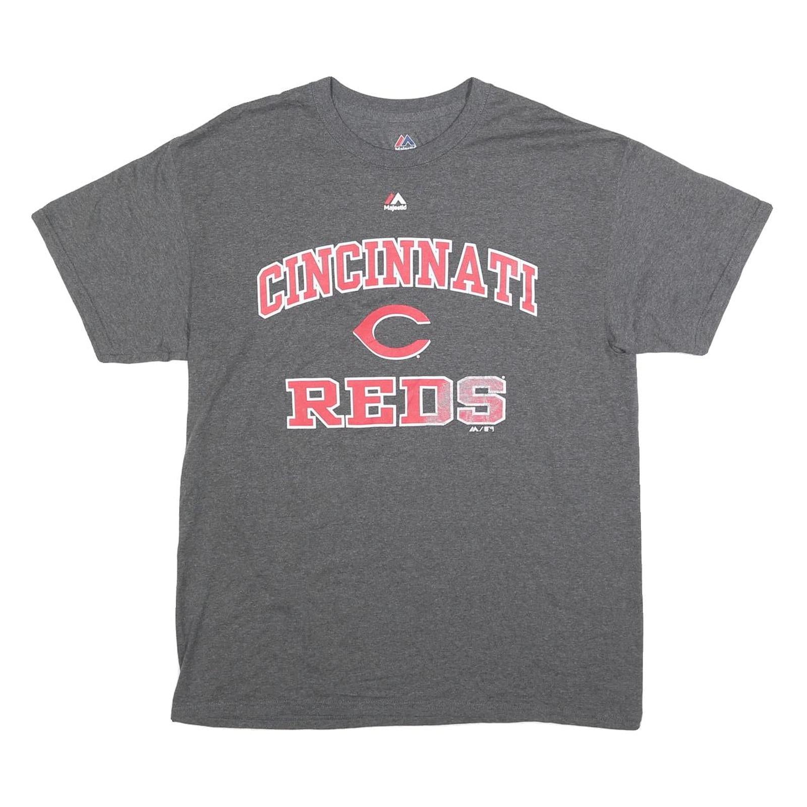 MAJESTIC Mens Grey Cincinnati Reds Graphic T-Shirt M Crew Neck Short Sleeve Refurbished - N/A refurbished available on Cerqular