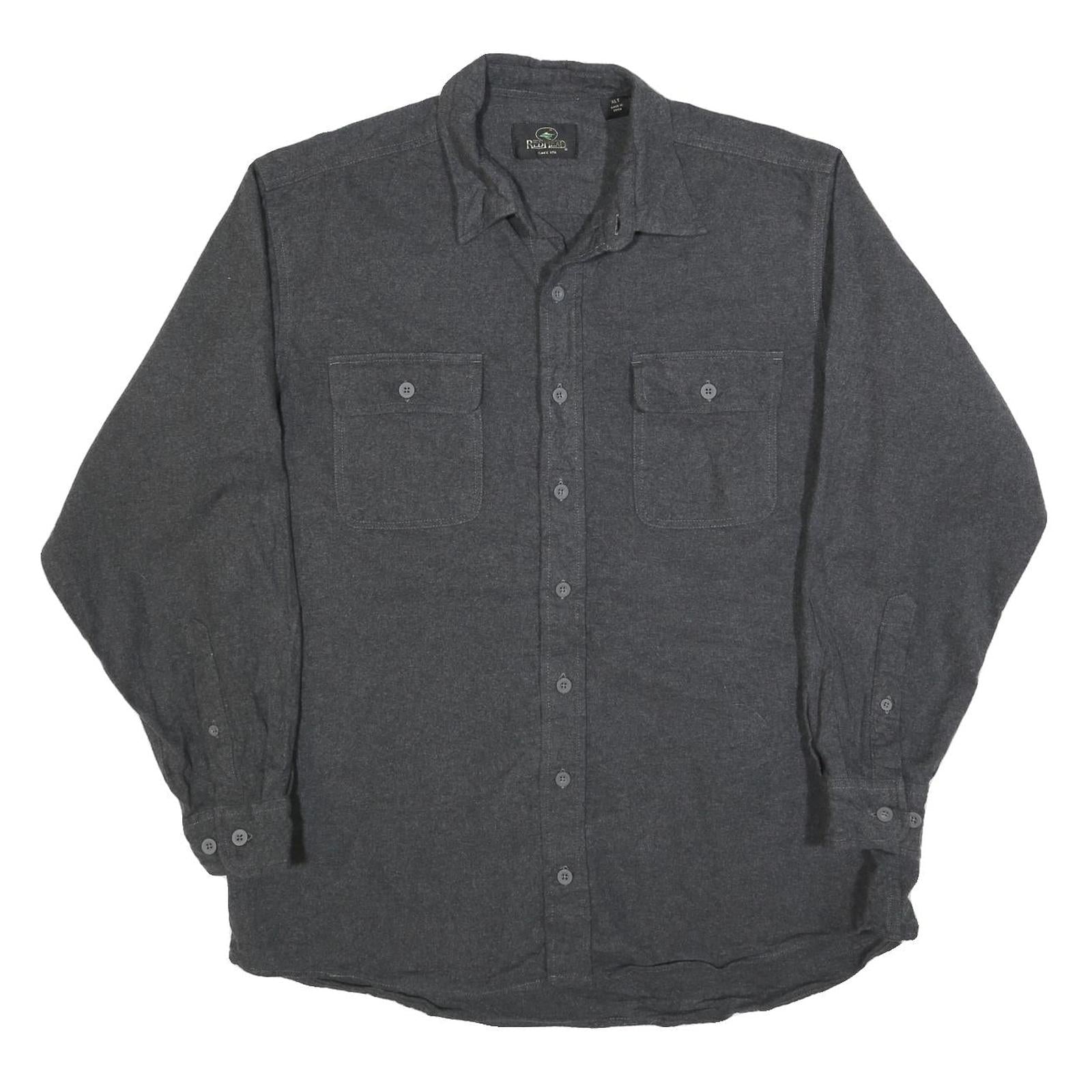 RED HEAD Mens Grey Plain Cotton Blend Shirt XL Long Sleeve Button Front Workwear Refurbished - N/A refurbished available on Cerqular