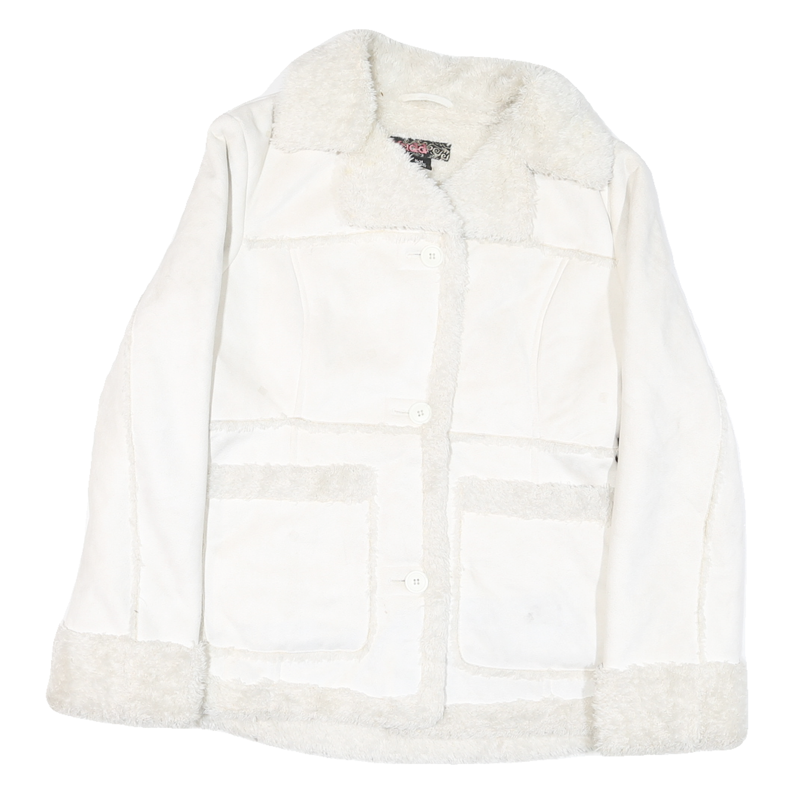 MUDD Womens White Leather Button Jacket M Faux Shearling Trimmed Elegant Fit Refurbished - N/A refurbished available on Cerqular
