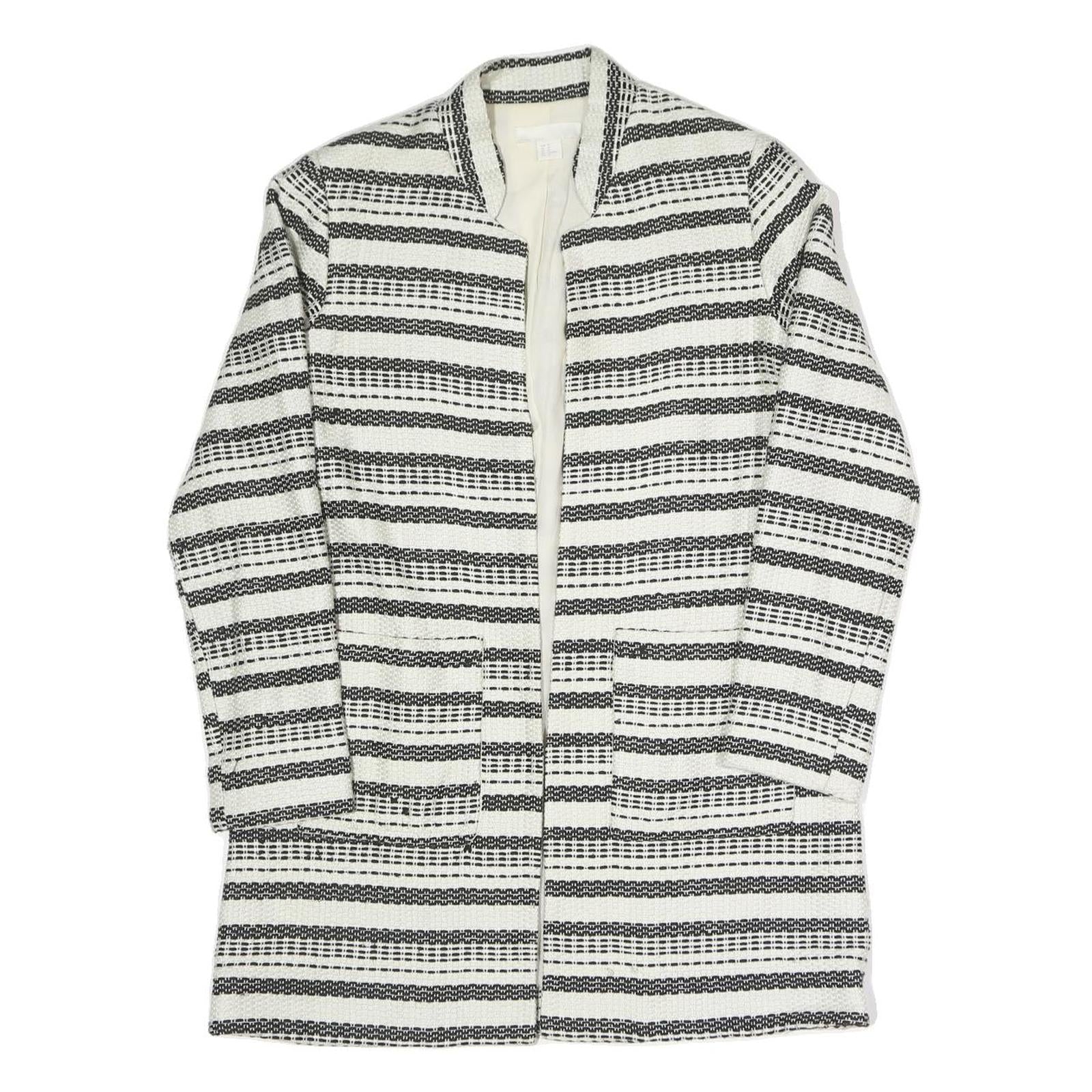 Womens Black & White Striped Jacket S Polyester Blend Woven Relaxed Fit Open Refurbished - N/A refurbished available on Cerqular