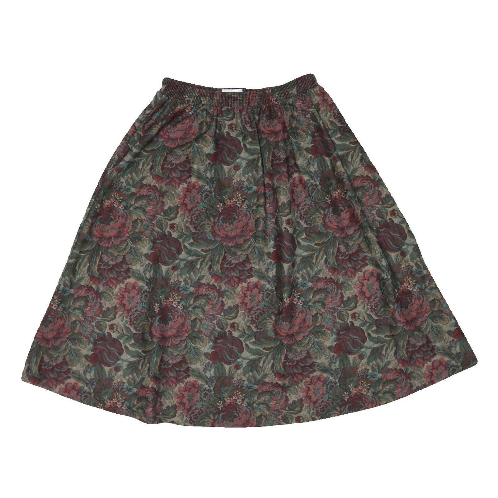 INSEPERABLES Womens Green Red Floral A-Line Midi Cotton Blend Skirt M Elastic Refurbished - N/A refurbished available on Cerqular