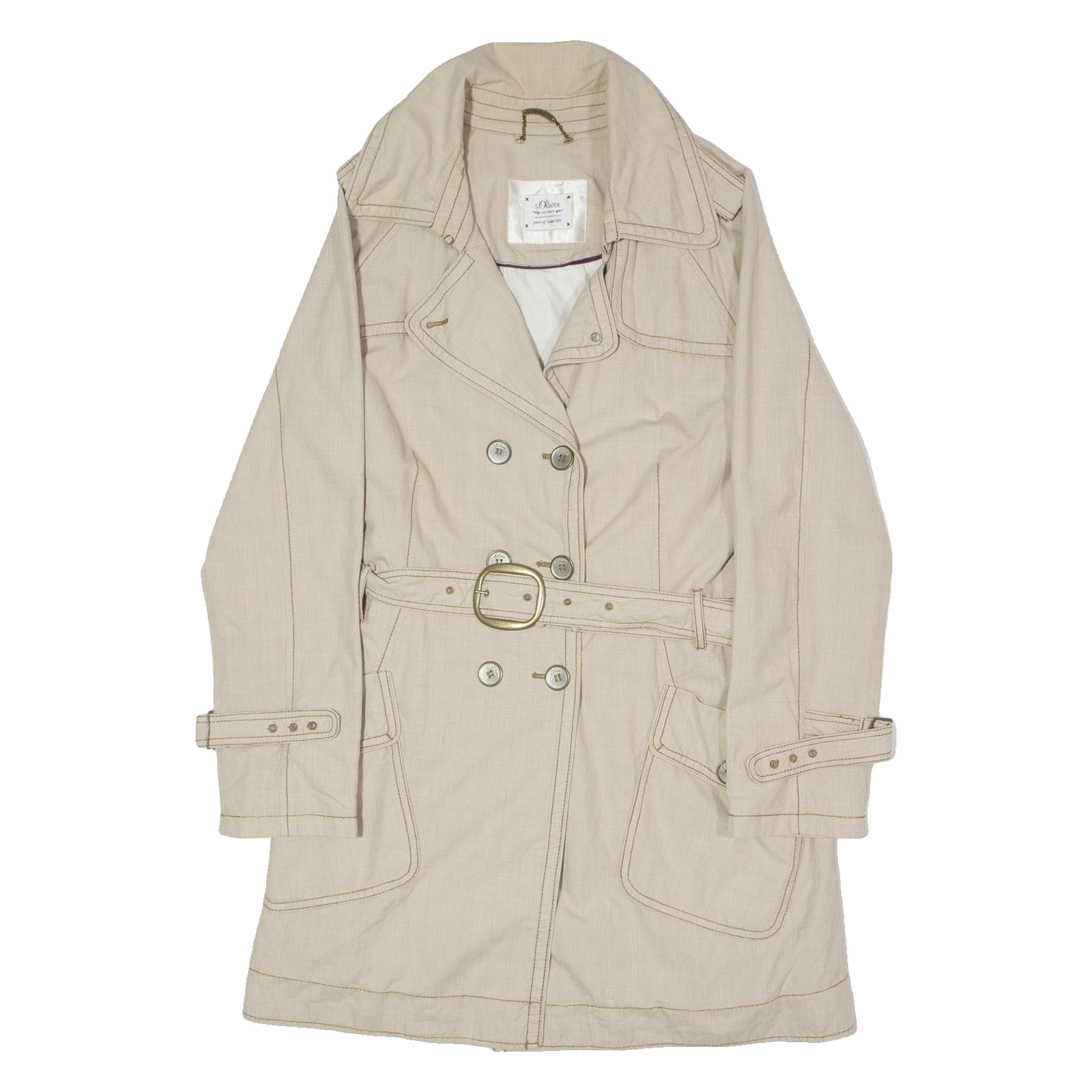 S.OLIVER Womens Trench Coat Beige Houndstooth UK 12 Refurbished - N/A refurbished available on Cerqular