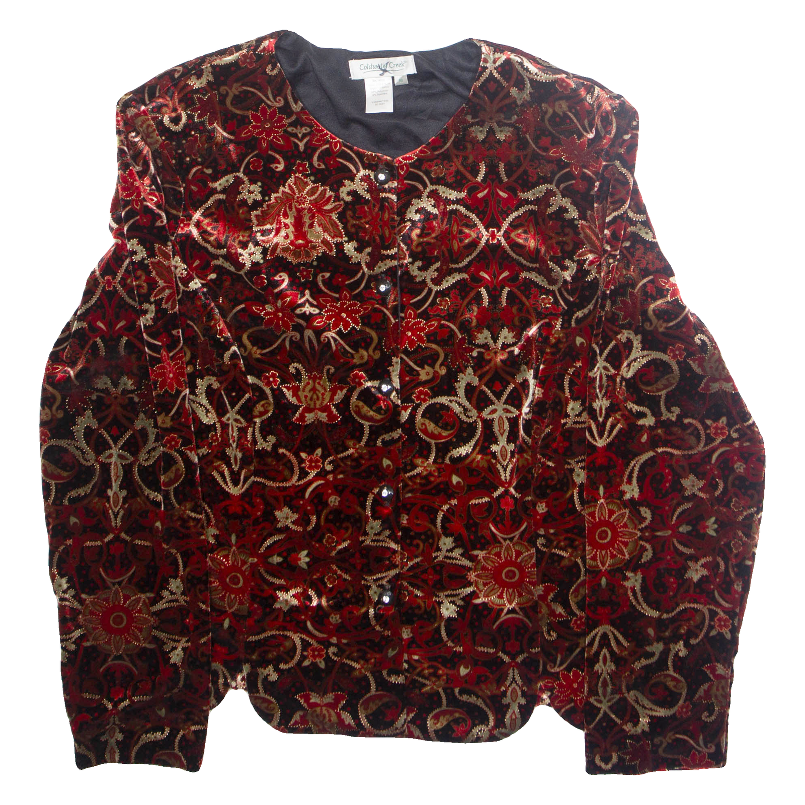 COLDWATER CREEK Womens Printed Blouse Red Long Sleeve Crazy Pattern L Refurbished - N/A refurbished available on Cerqular
