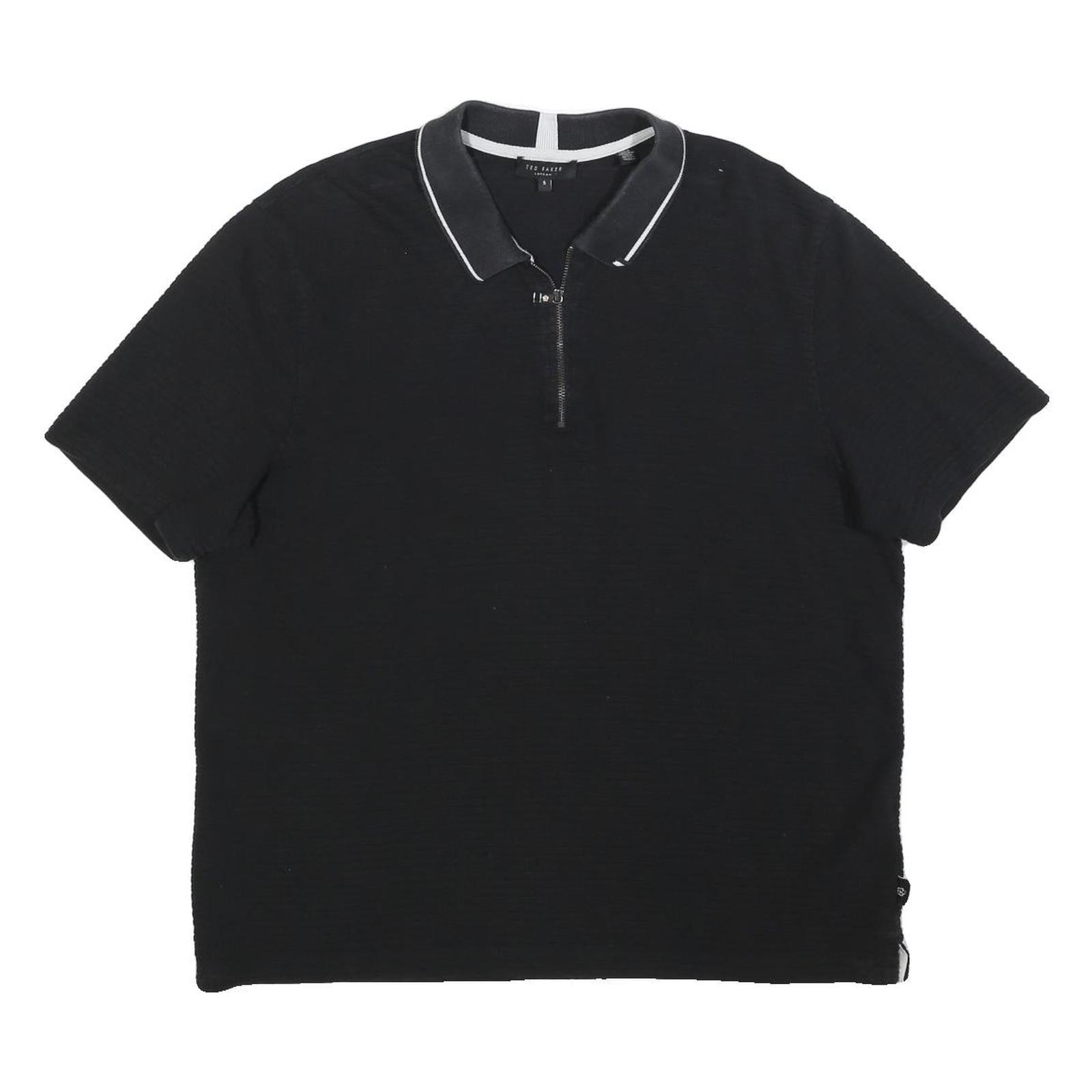 TED BAKER Mens Black Short Sleeve Plain Polo Shirt Zip XL Cotton Blend Casual Refurbished - N/A refurbished available on Cerqular