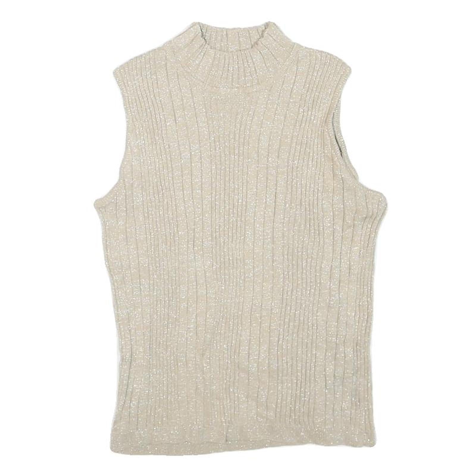 ESSENTIALS Womens Cream Sleeveless Round Neck Ribbed Top S Lightweight Knit Refurbished - N/A refurbished available on Cerqular