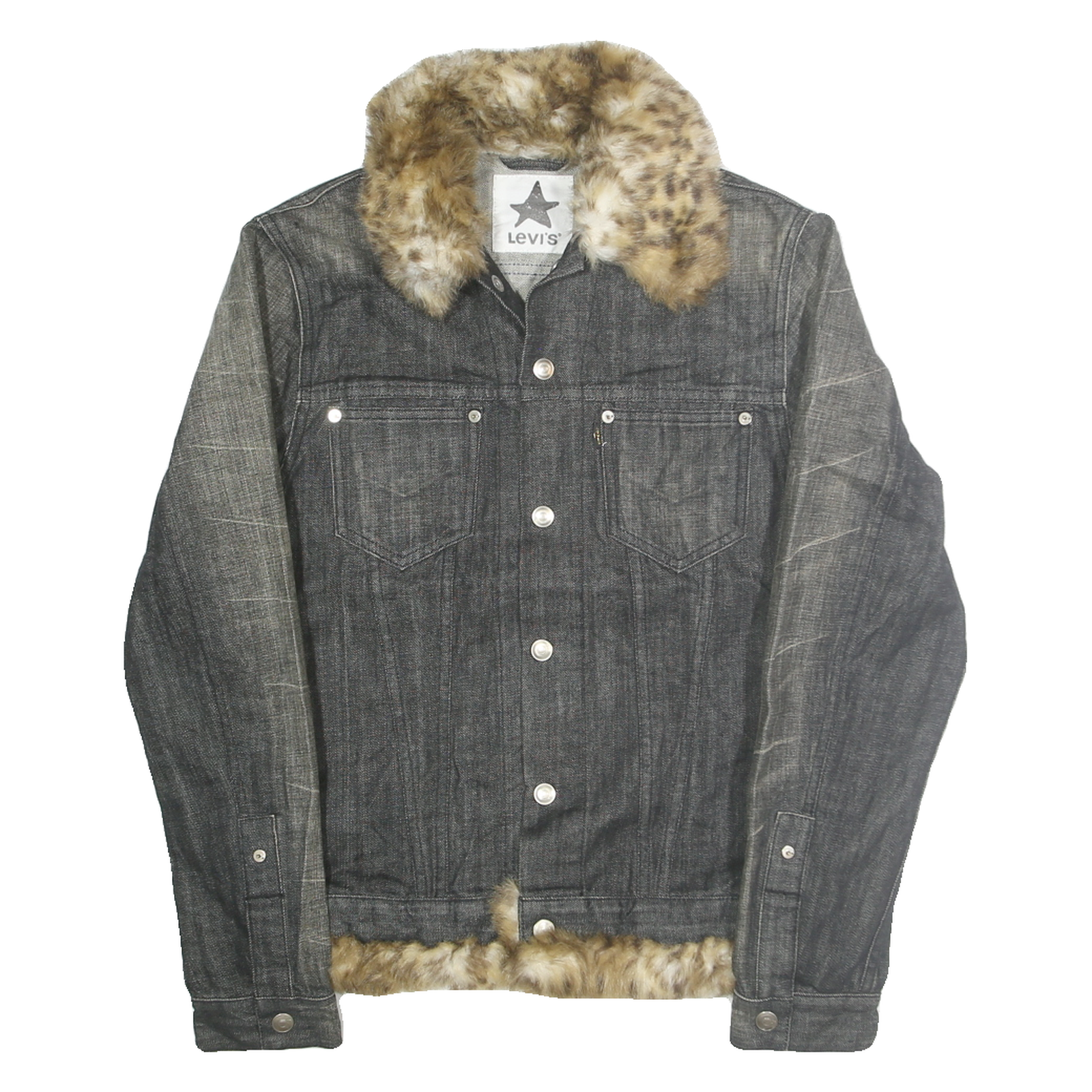 LEVI'S Womens Black Denim Faux Fur Collar Cotton Jacket S Plain Button Refurbished - N/A refurbished available on Cerqular