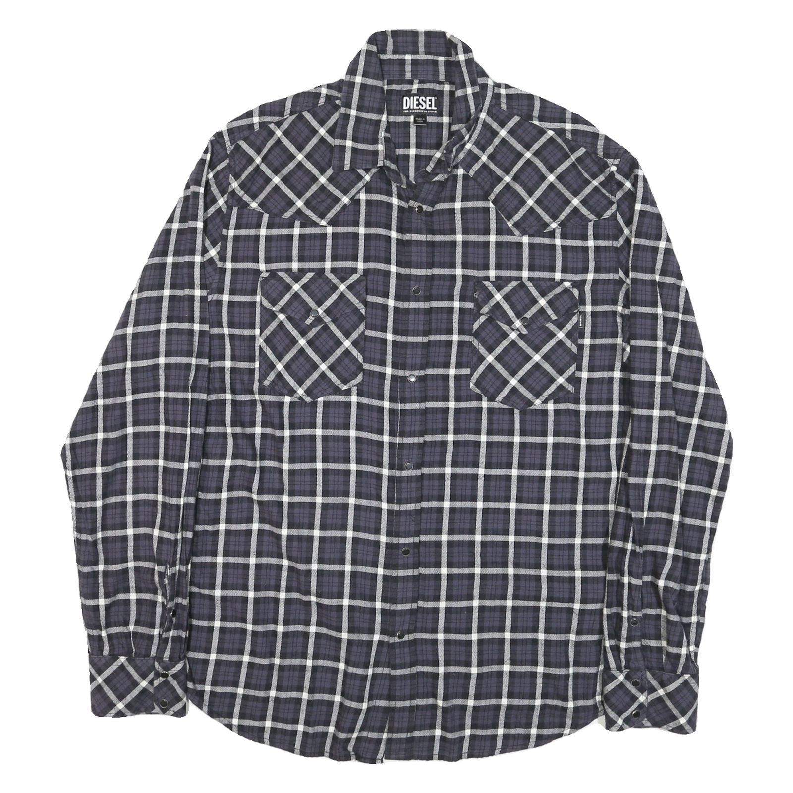 DIESEL Mens Black & Grey Check Shirt L Long Sleeve Cotton Blend Casual Refurbished - N/A refurbished available on Cerqular