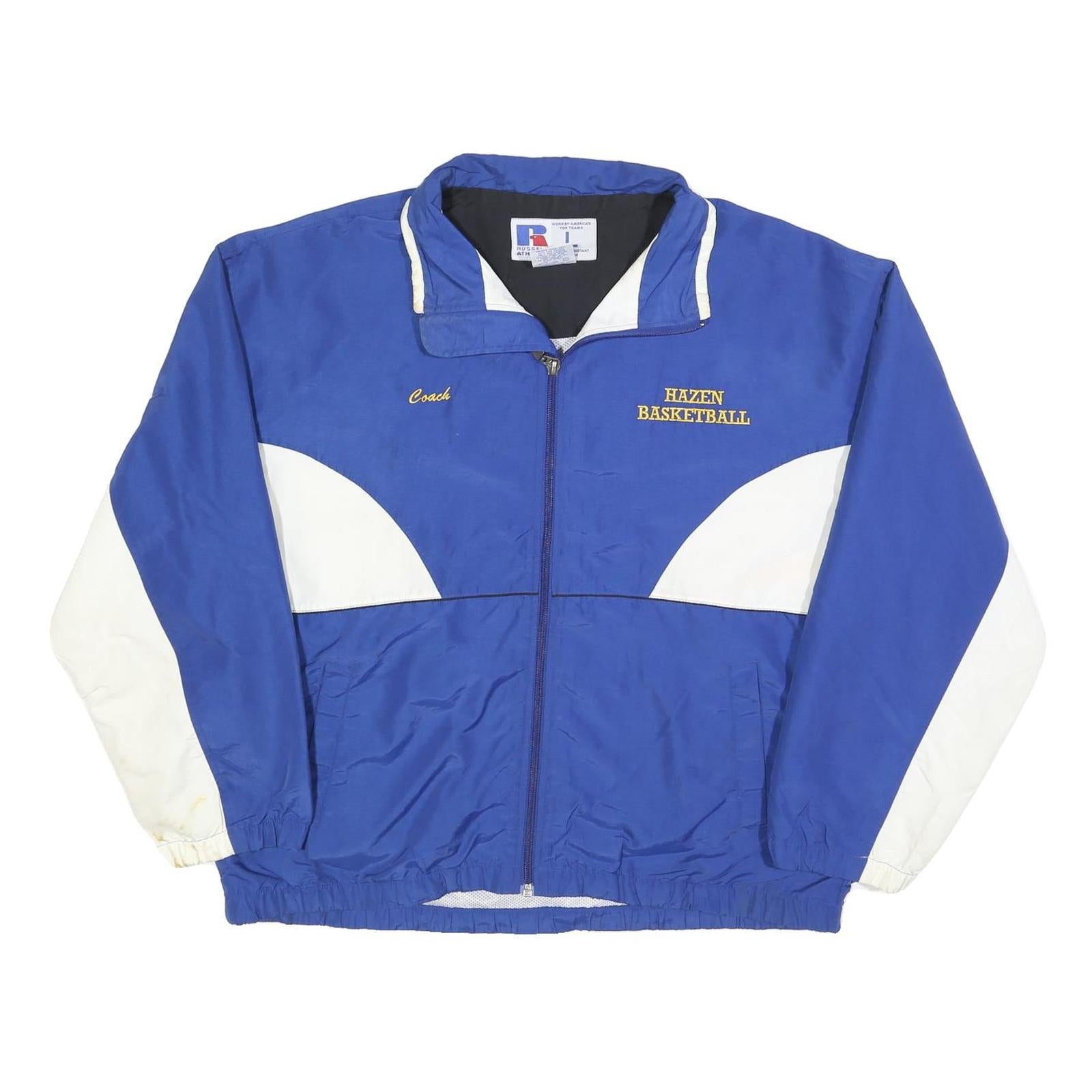 RUSSELL ATHLETIC Mens Blue & White Basketball Coach Zip Nylon Jacket L Refurbished - N/A refurbished available on Cerqular