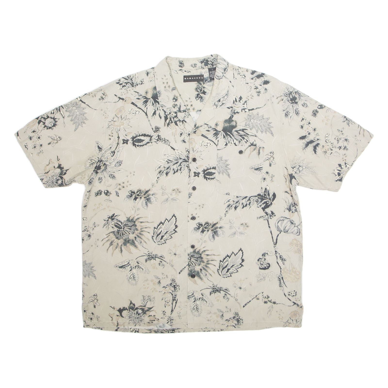 BARACUTA Mens Hawaiian Shirt Grey Floral L Refurbished - N/A refurbished available on Cerqular