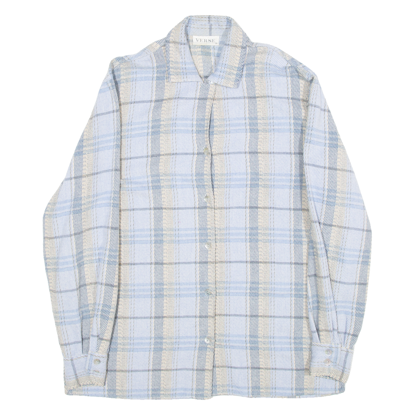 VERSE Mens Flannel Shirt Blue Check Long Sleeve M Refurbished - N/A refurbished available on Cerqular