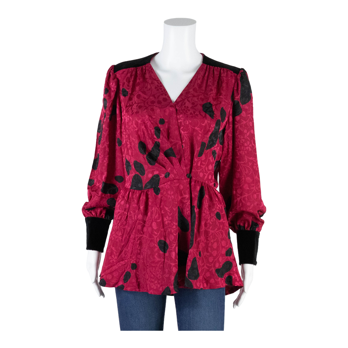 SMODELL Peplum Womens Printed Blouse Pink Long Sleeve Polka Dot S Refurbished - N/A refurbished available on Cerqular